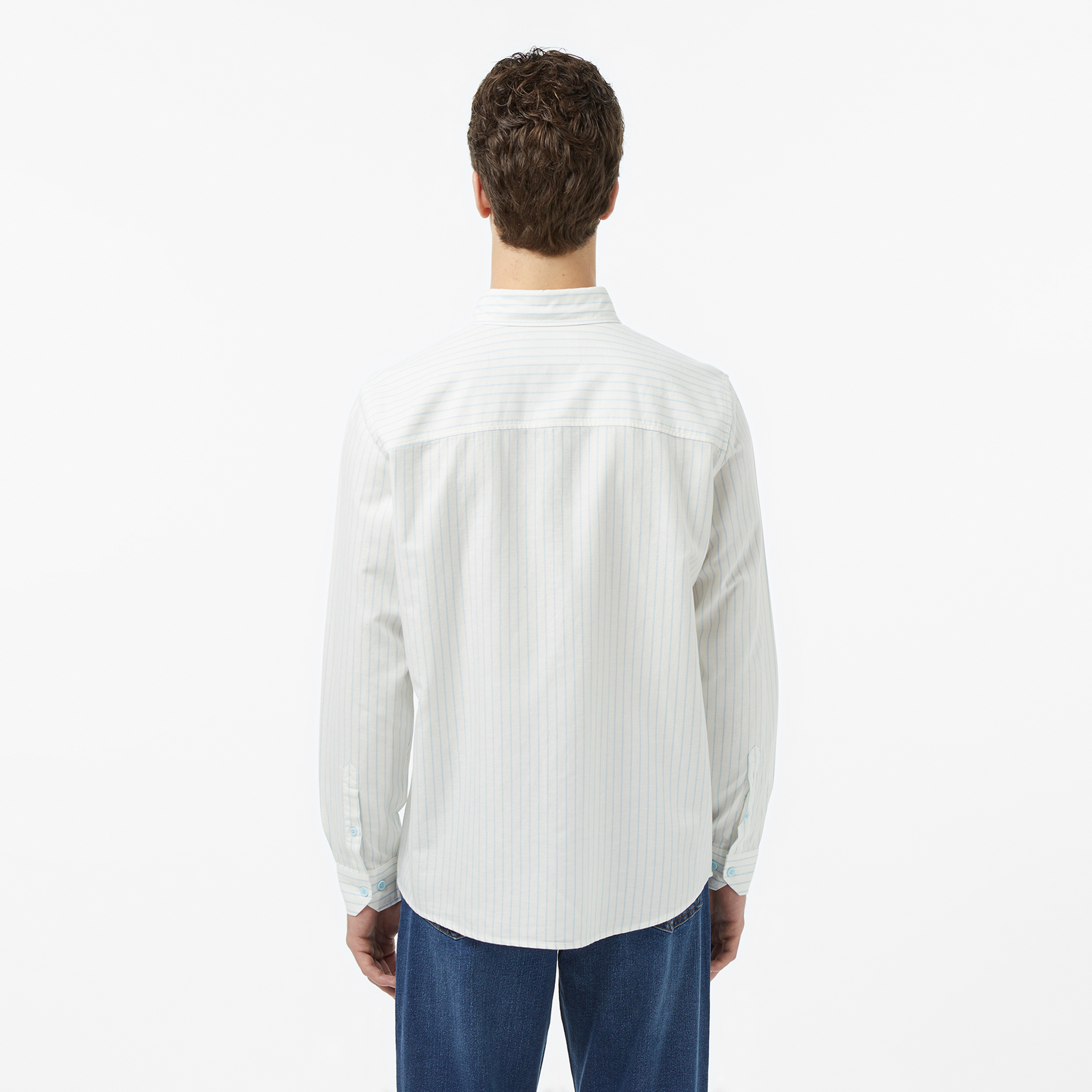 Erkek Reguar Fit Çizgili Beyaz Gömlek