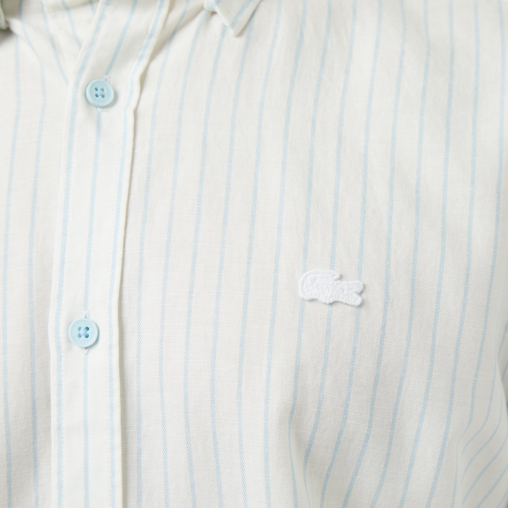 Lacoste Erkek Reguar Fit Çizgili Keten Beyaz Gömlek görsel 7