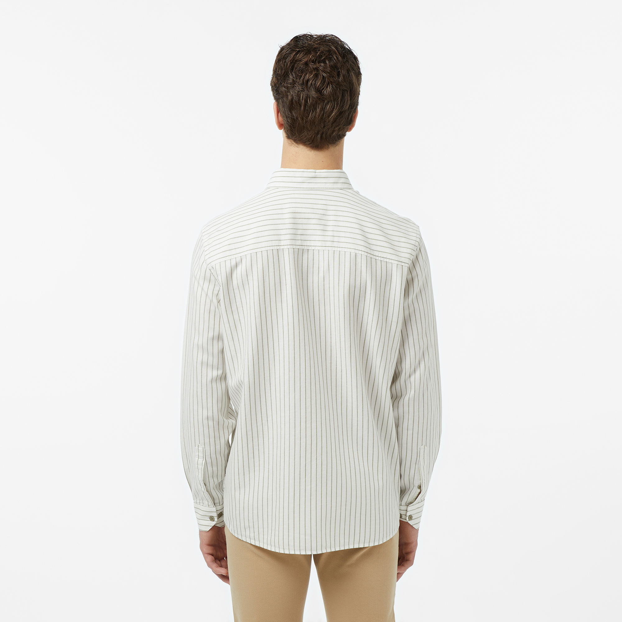 Lacoste Erkek Reguar Fit Çizgili Keten Krem Gömlek görsel 2