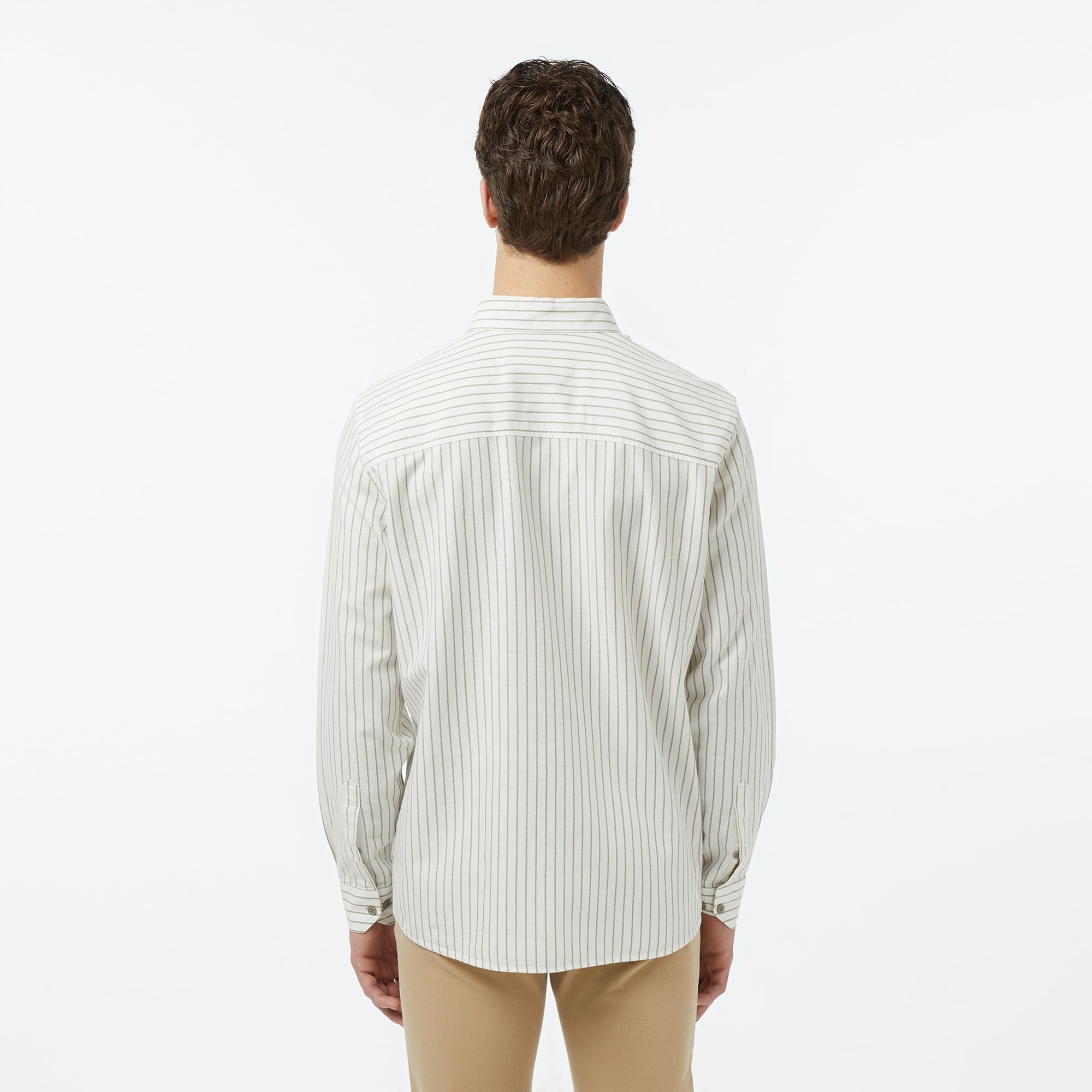 Erkek Reguar Fit Düğmeli Yaka Krem Gömlek