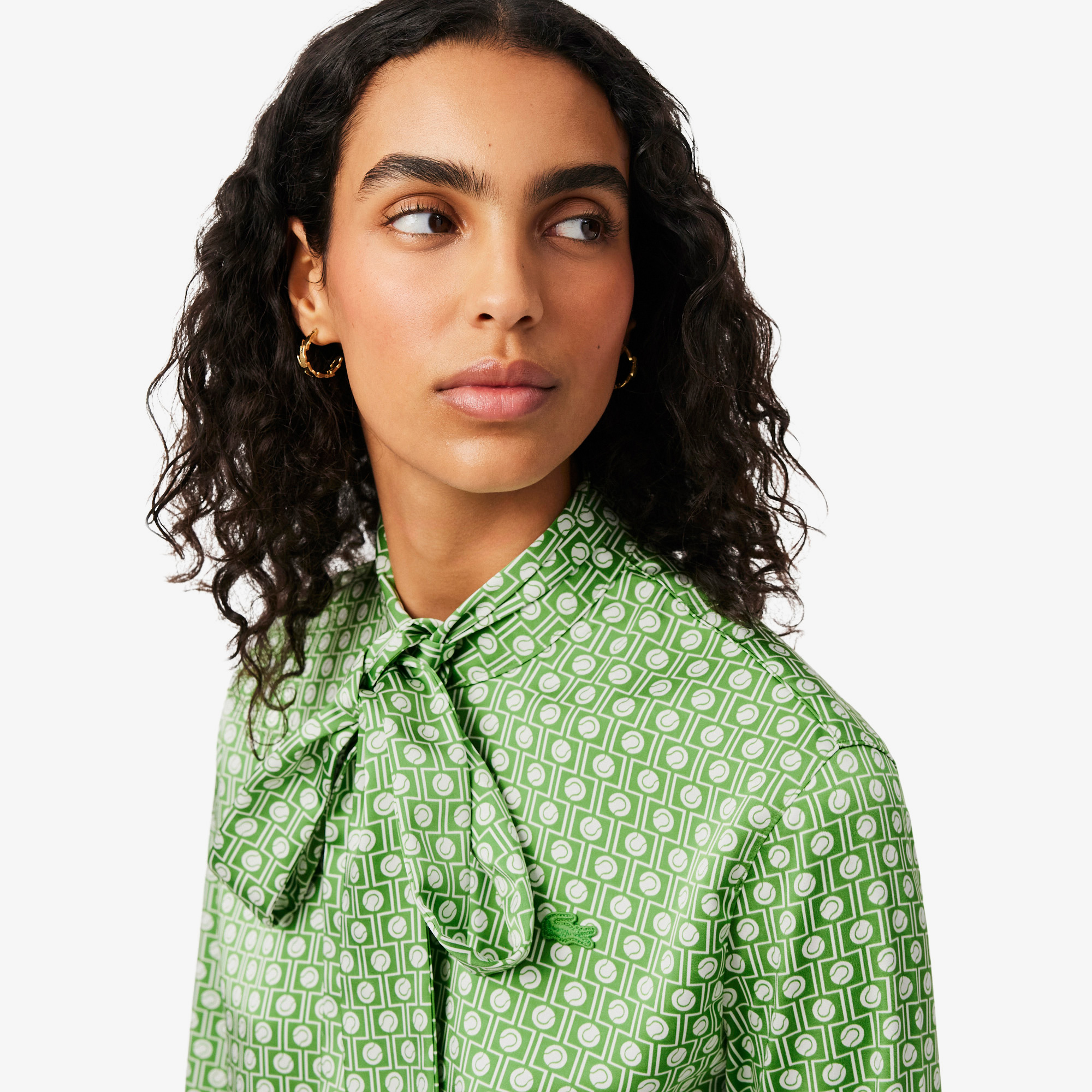 Lacoste Kadın Regular Fit Desenli Yeşil Gömlek görsel 2