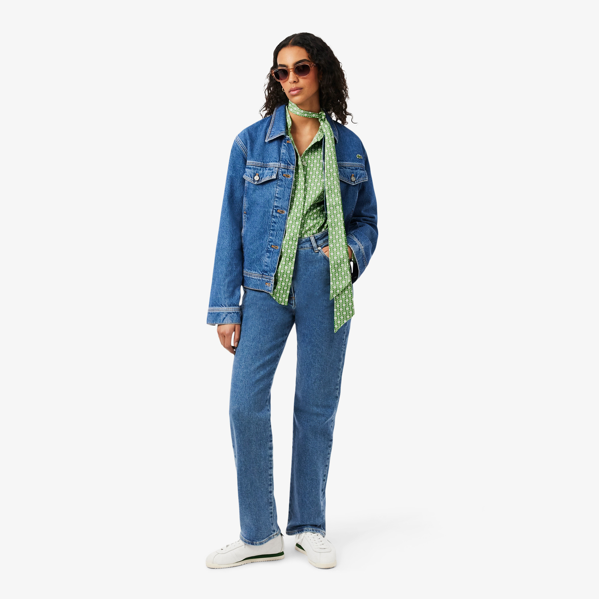 Lacoste Kadın Regular Fit Desenli Yeşil Gömlek görsel 4