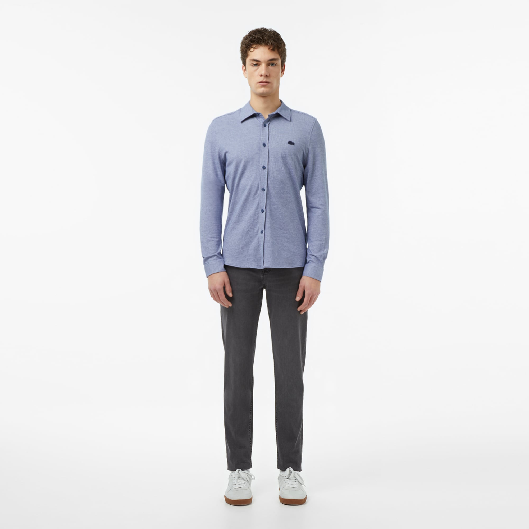 Lacoste Erkek Slim Fit Düğmeli Yaka Koyu Mavi Gömlek görsel 5