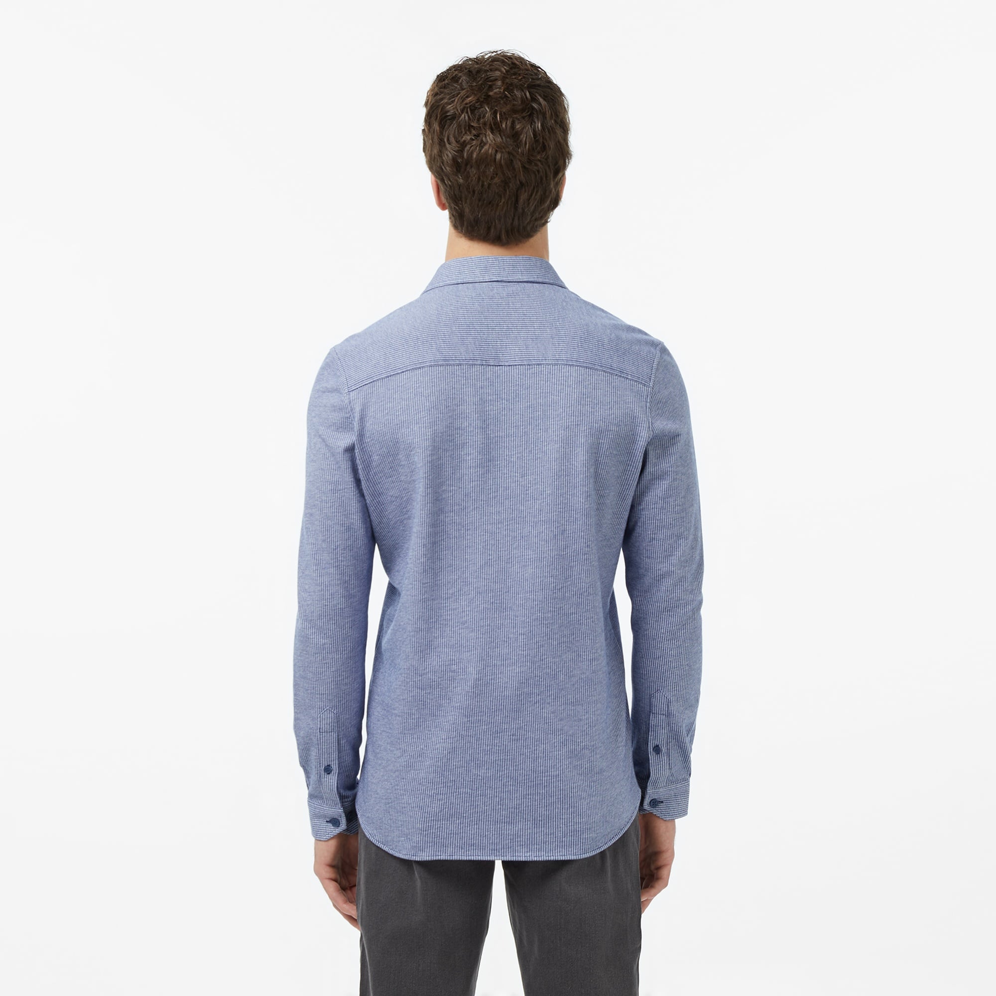 Erkek Slim Fit Düğmeli Yaka Koyu Mavi Gömlek