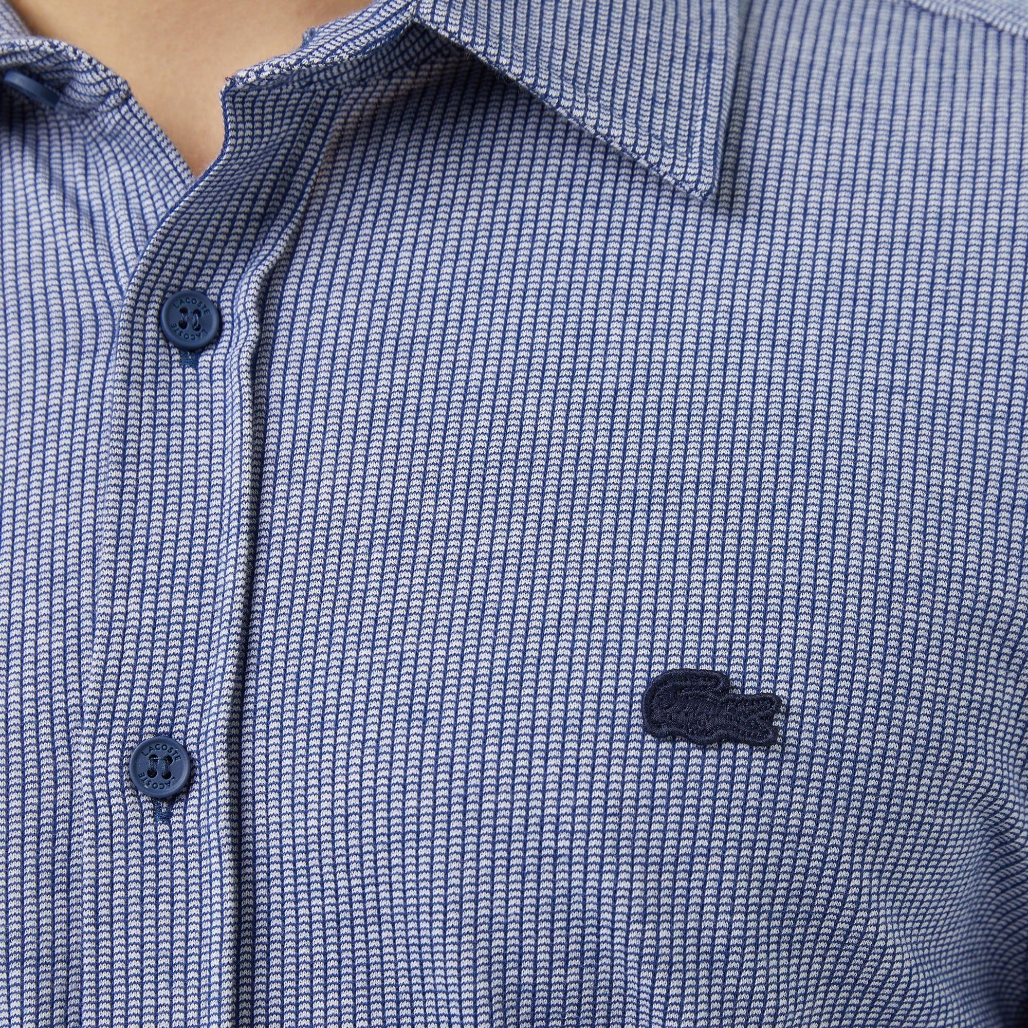 Erkek Slim Fit Düğmeli Yaka Koyu Mavi Gömlek