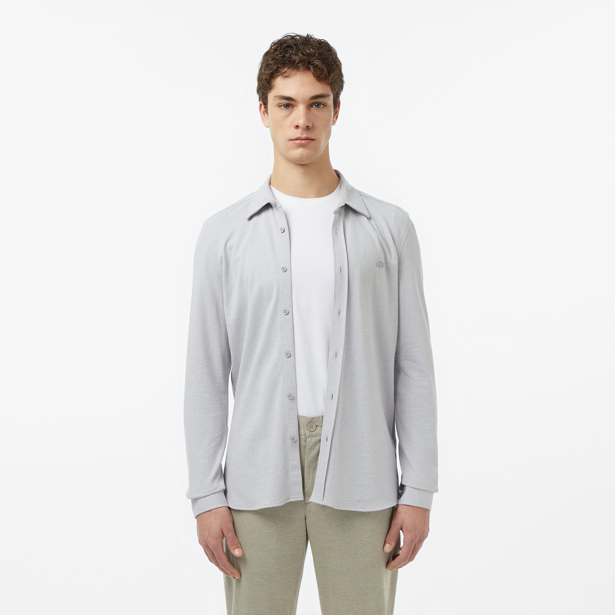 Lacoste Erkek Slim Fit Düğmeli Yaka Gri Gömlek