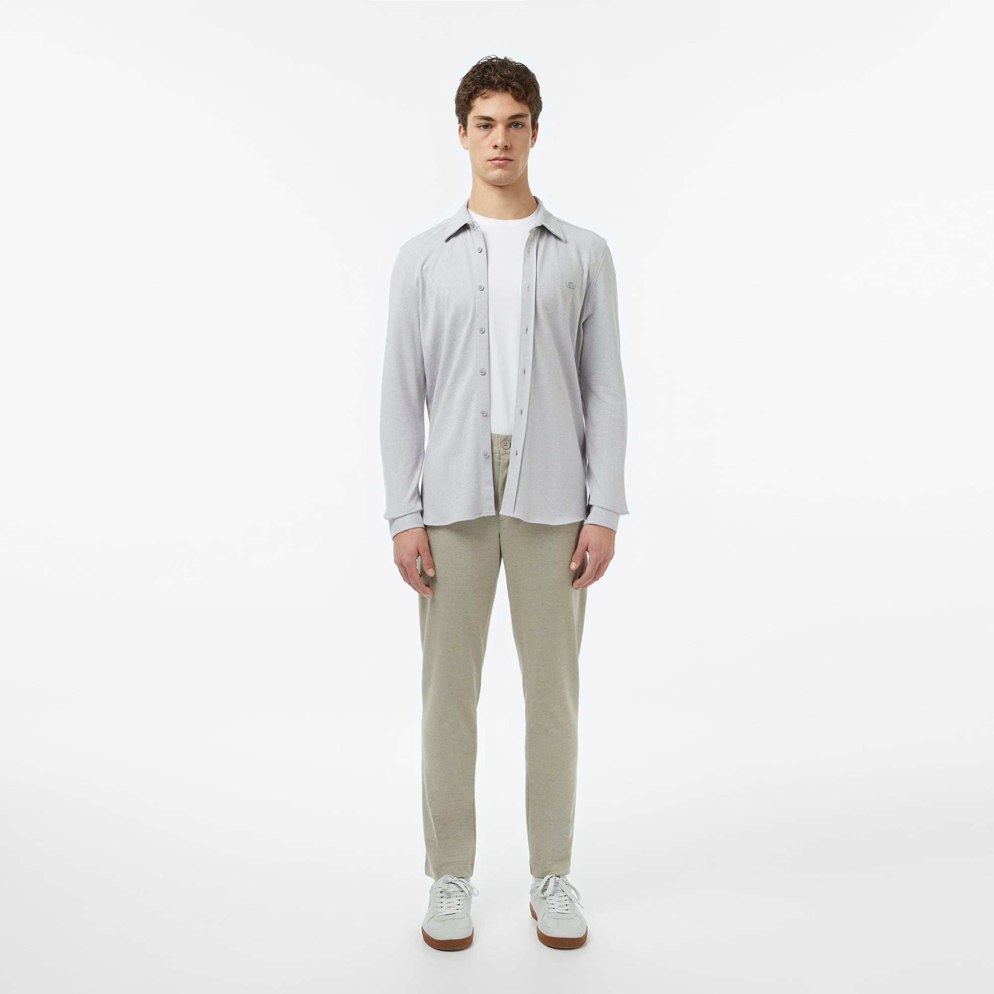 Lacoste Erkek Slim Fit Düğmeli Yaka Gri Gömlek görsel 5