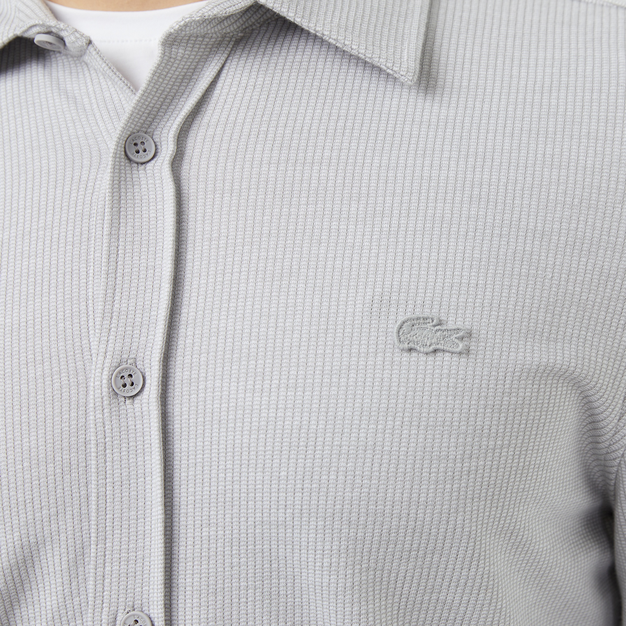 Erkek Slim Fit Düğmeli Yaka Gri Gömlek