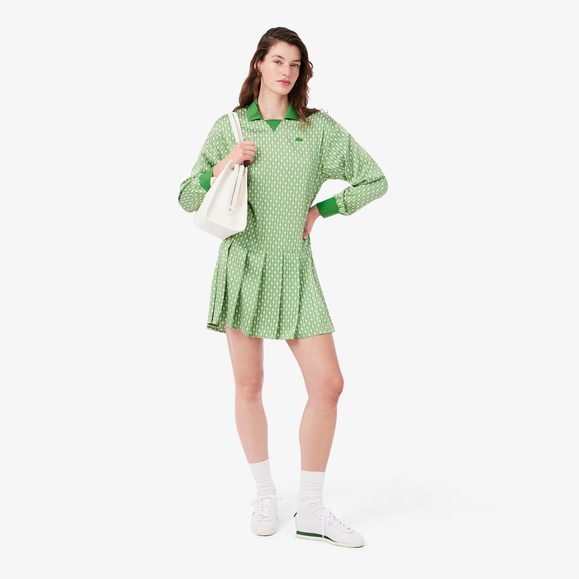 Lacoste Kadın Regular Fit Uzun Kollu Polo Yaka Yeşil Elbise