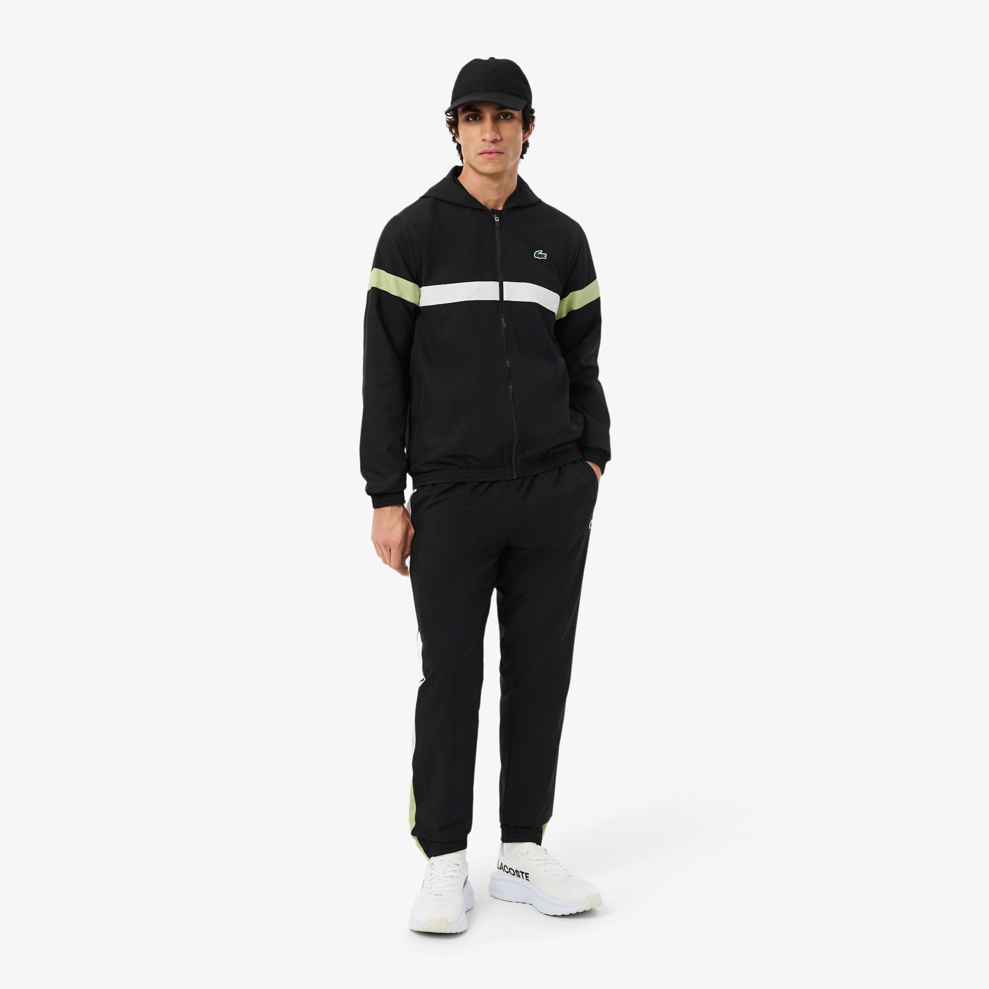 Lacoste Erkek Regular Fit Kapüşonlu Renk Bloklu Siyah Eşofman Takımı