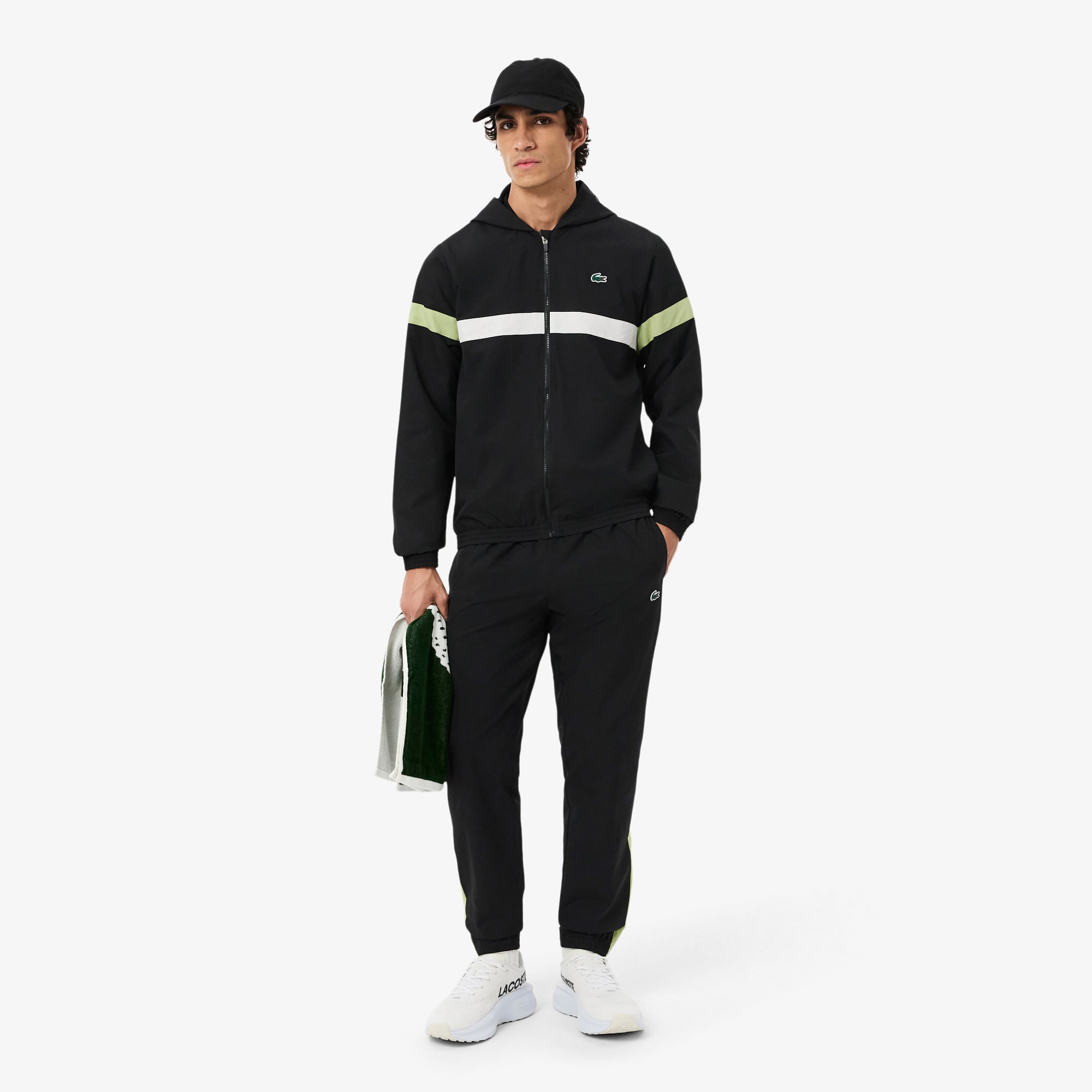 Lacoste Erkek Regular Fit Kapüşonlu Renk Bloklu Siyah Eşofman Takımı görsel 4
