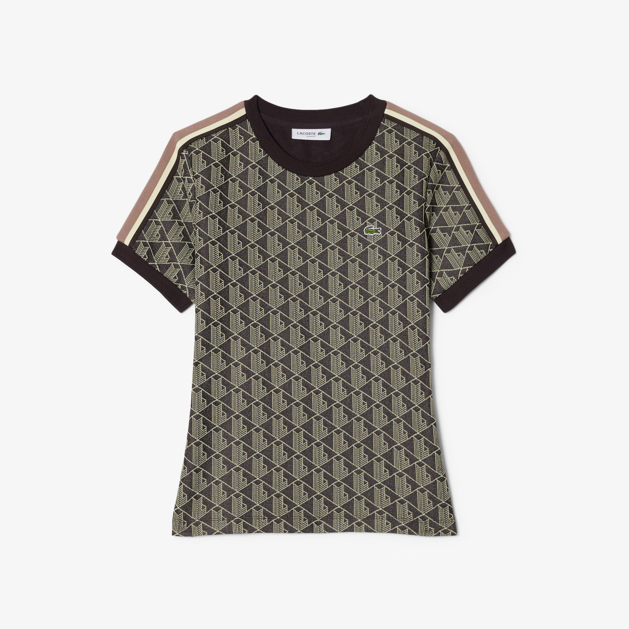 Lacoste Kadın Slim Fit Bisiklet Yaka Monogram Kahverengi T-Shirt görsel 5