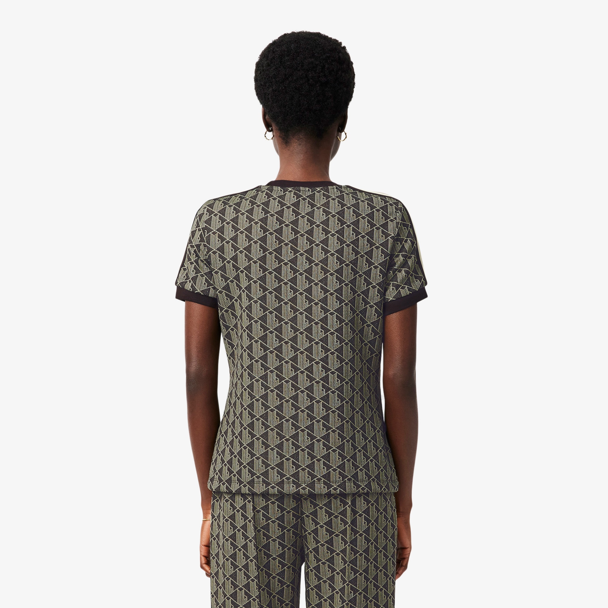 Kadın Slim Fit Bisiklet Yaka Monogram Kahverengi T-Shirt