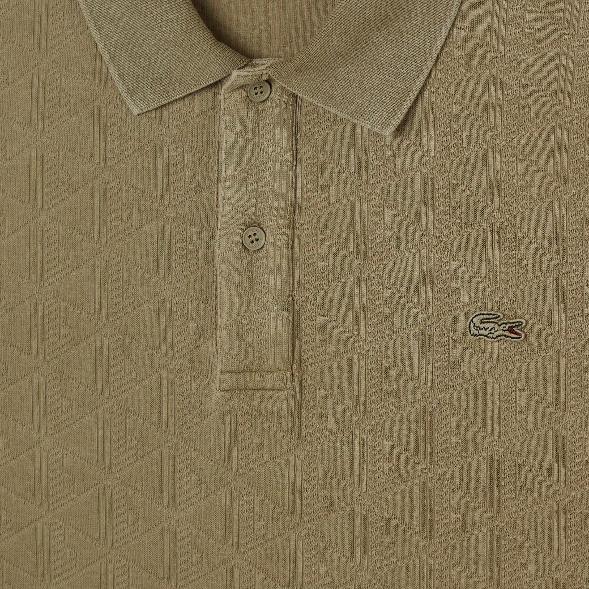 Erkek Regular Fit Uzun Kollu Monogram Haki Polo