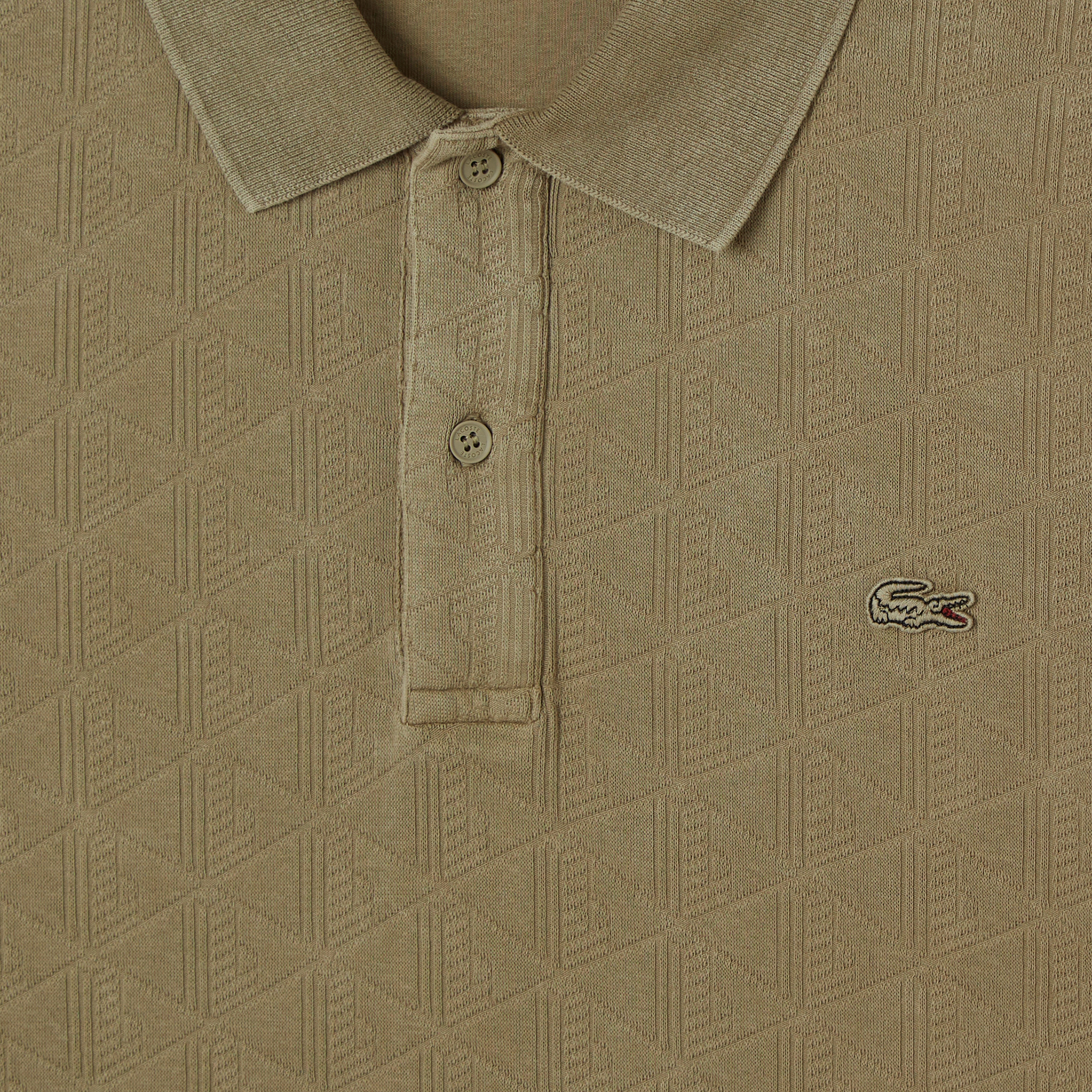 Erkek Regular Fit Uzun Kollu Monogram Haki Polo