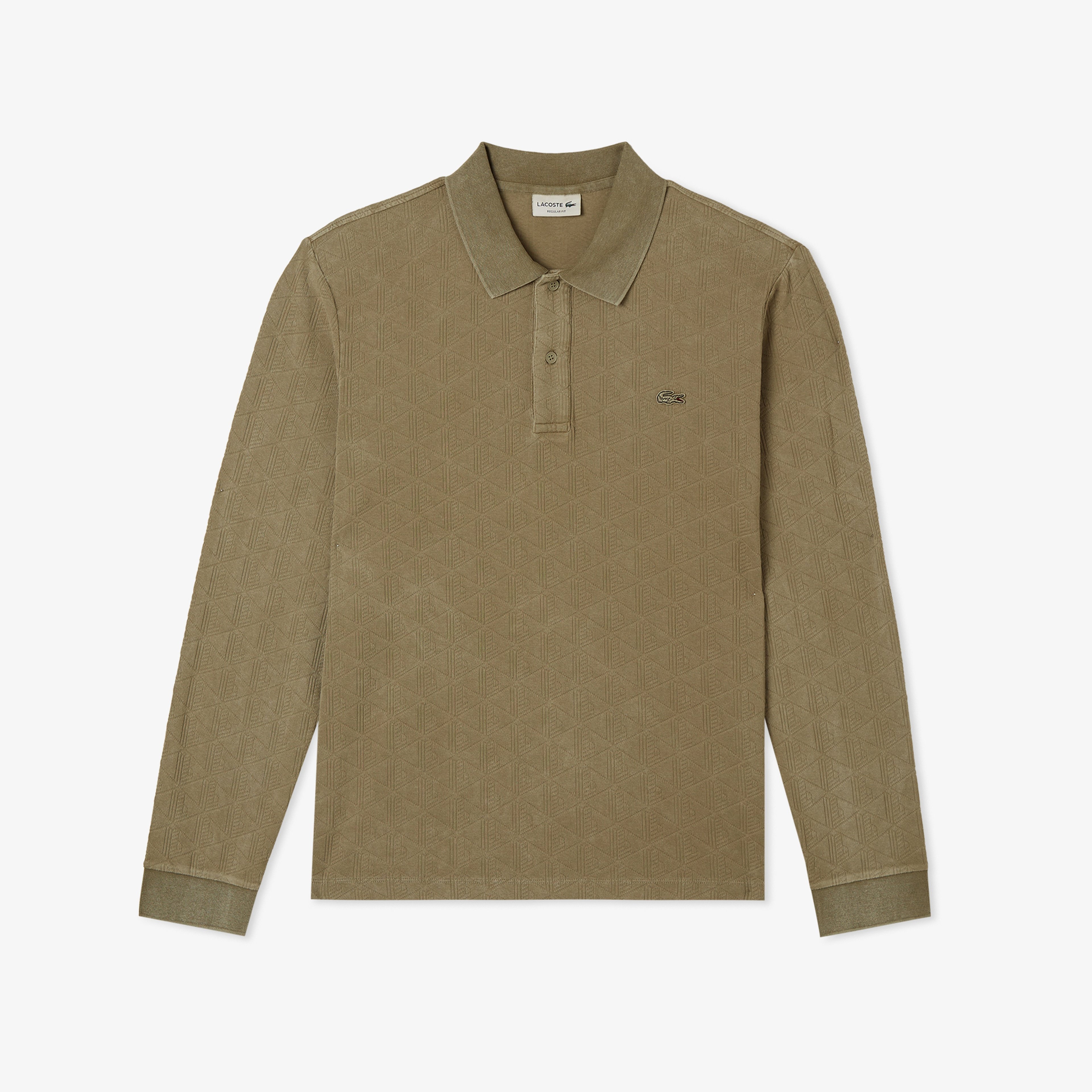 Erkek Regular Fit Uzun Kollu Monogram Haki Polo