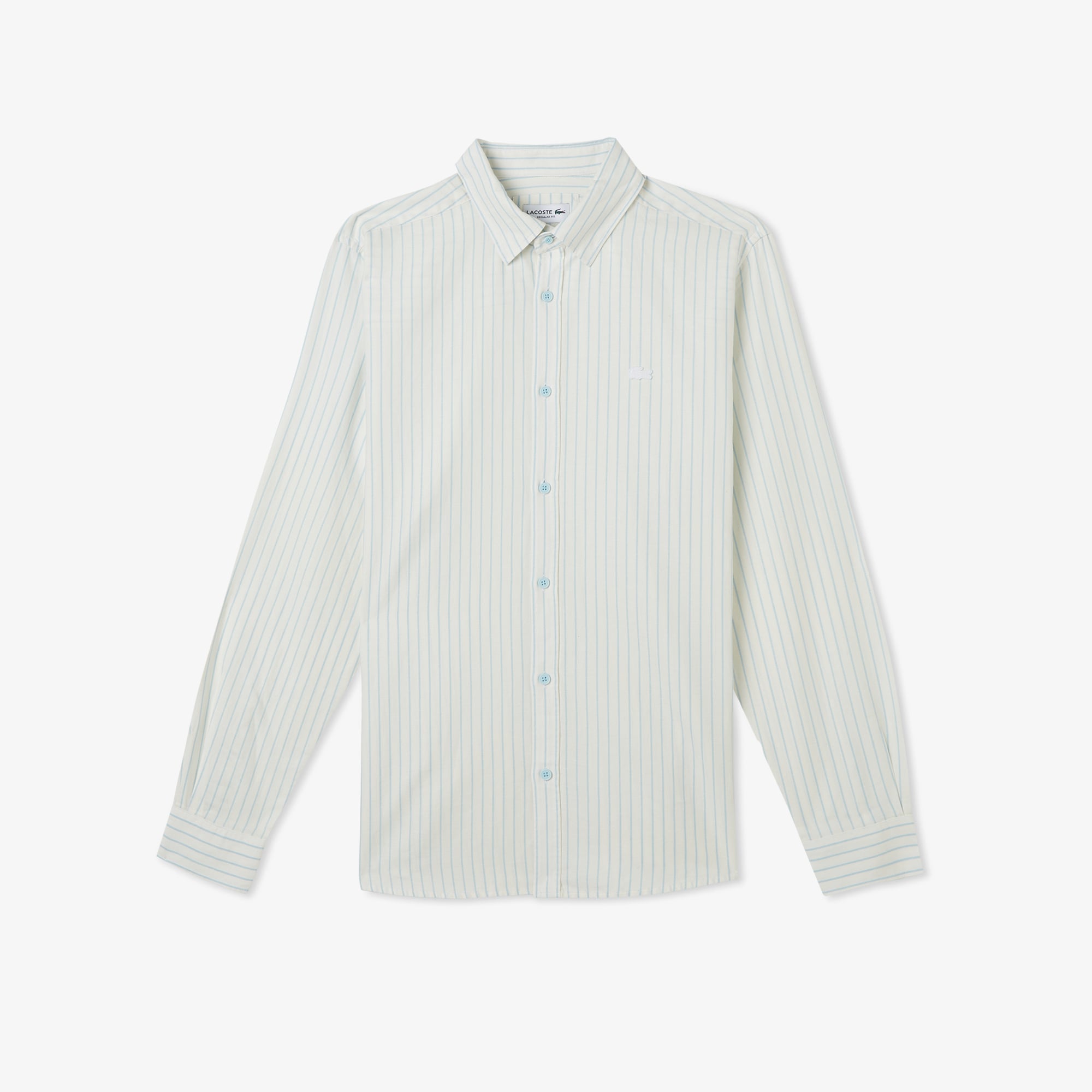 Lacoste Erkek Reguar Fit Çizgili Keten Beyaz Gömlek görsel 3