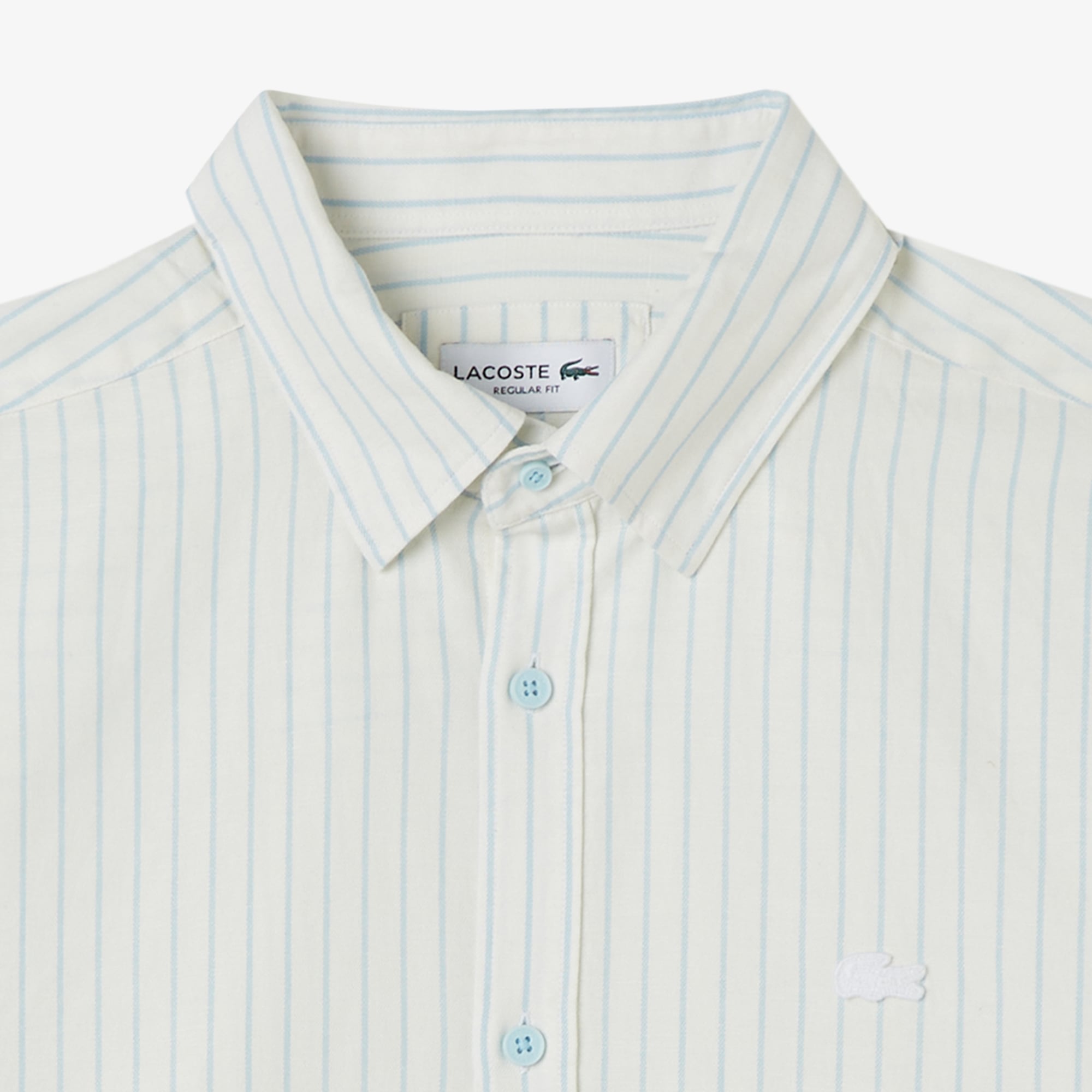 Lacoste Erkek Reguar Fit Çizgili Keten Beyaz Gömlek görsel 4