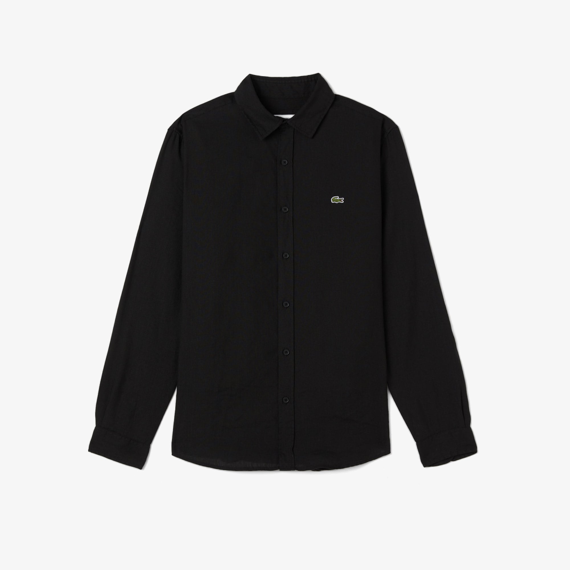 Lacoste Erkek Regular Fit Keten Siyah Gömlek görsel 3