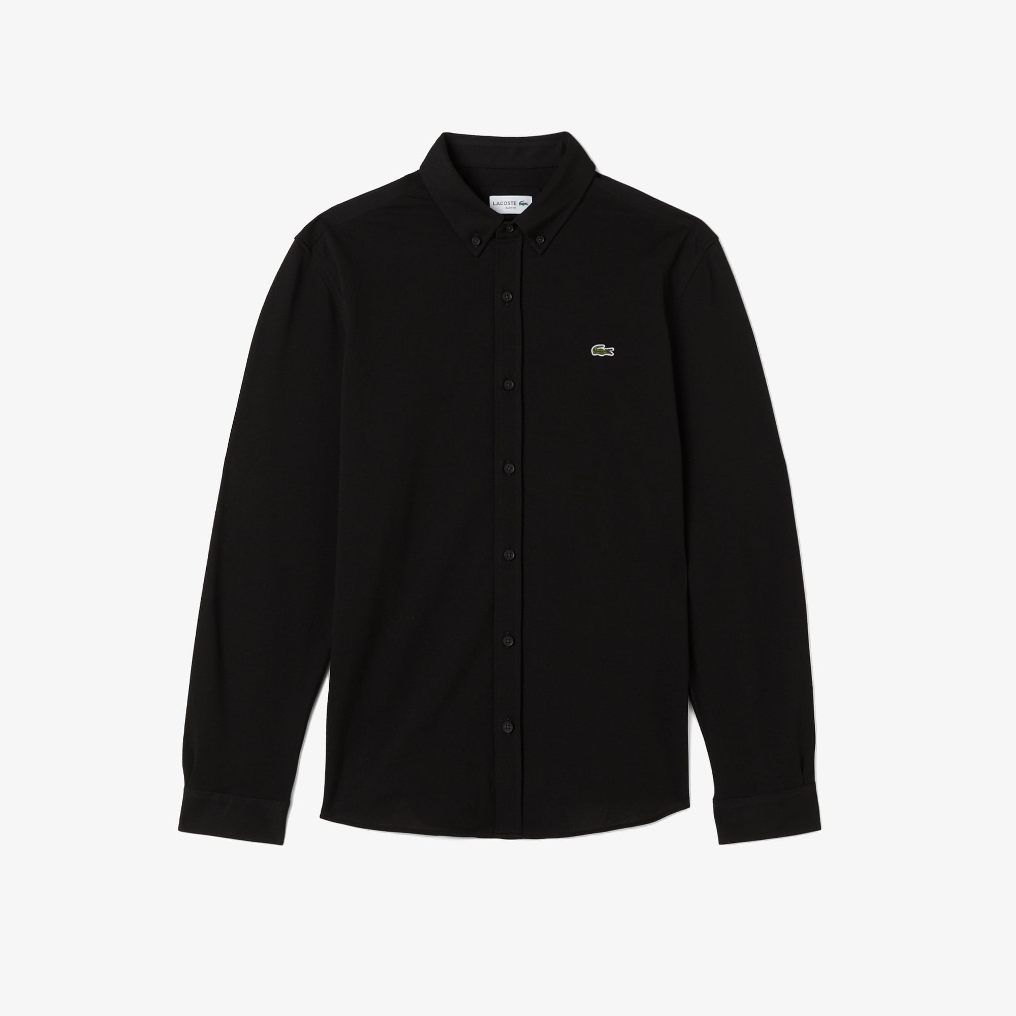 Erkek Slim Fit Düğmeli Yaka Siyah Gömlek