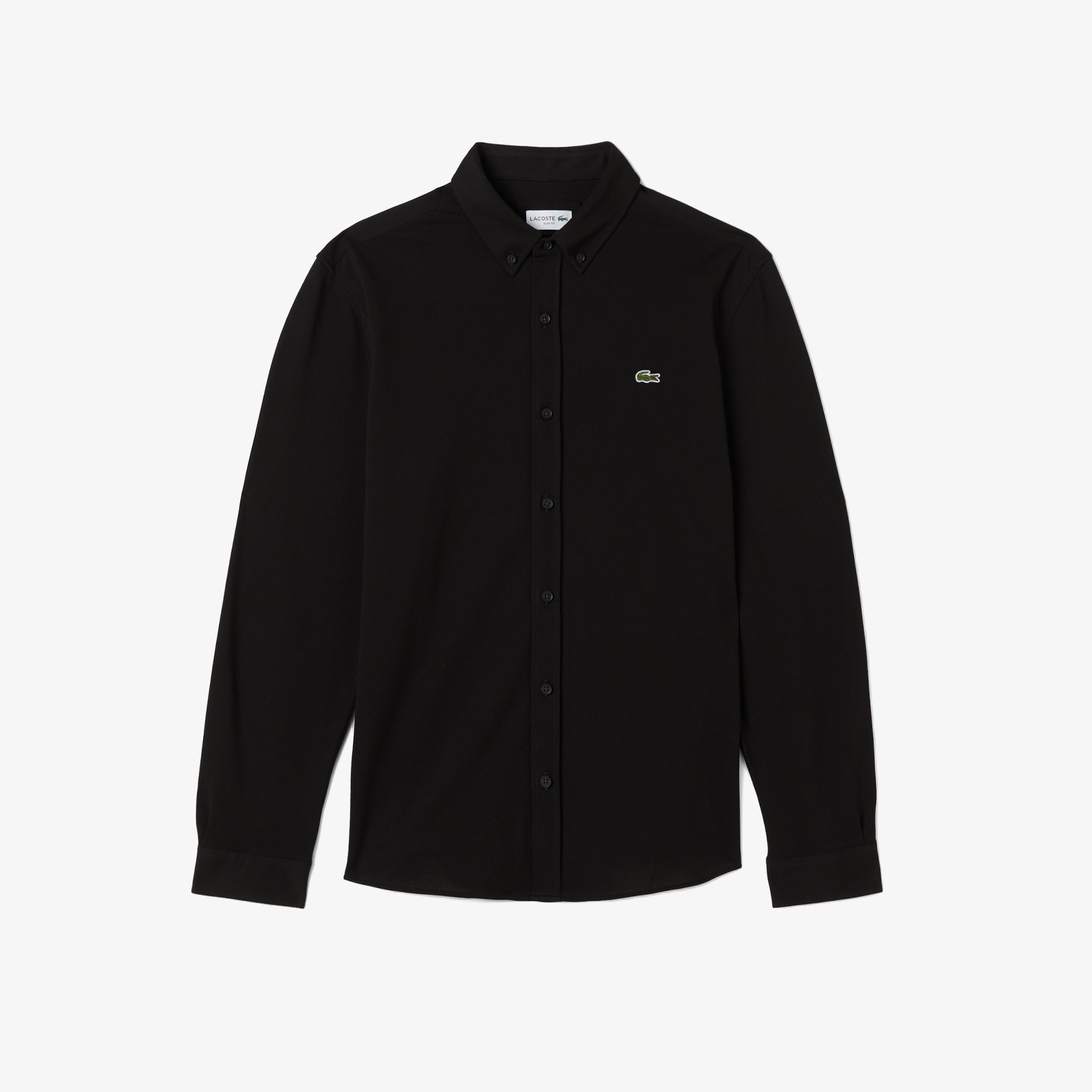 Erkek Slim Fit Düğmeli Yaka Siyah Gömlek