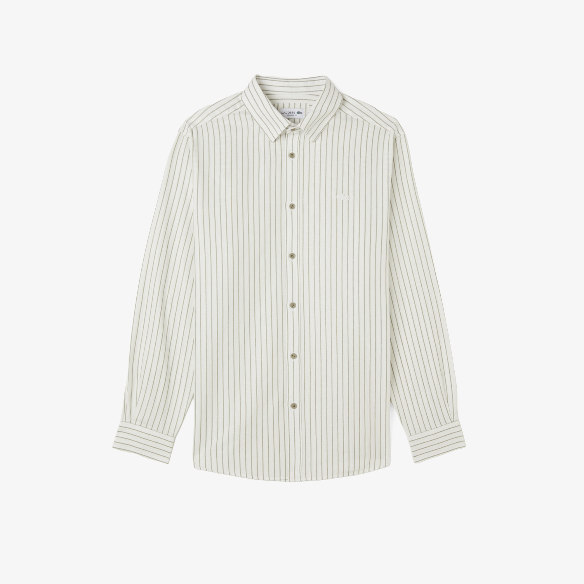 Lacoste Erkek Reguar Fit Çizgili Keten Krem Gömlek görsel 3