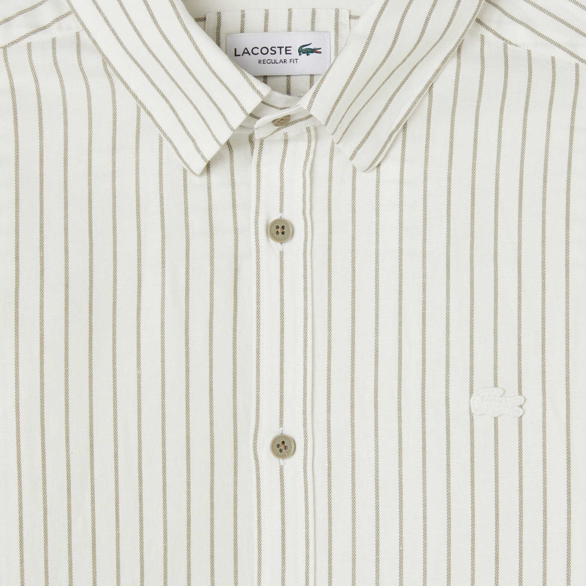 Lacoste Erkek Reguar Fit Çizgili Keten Krem Gömlek görsel 4