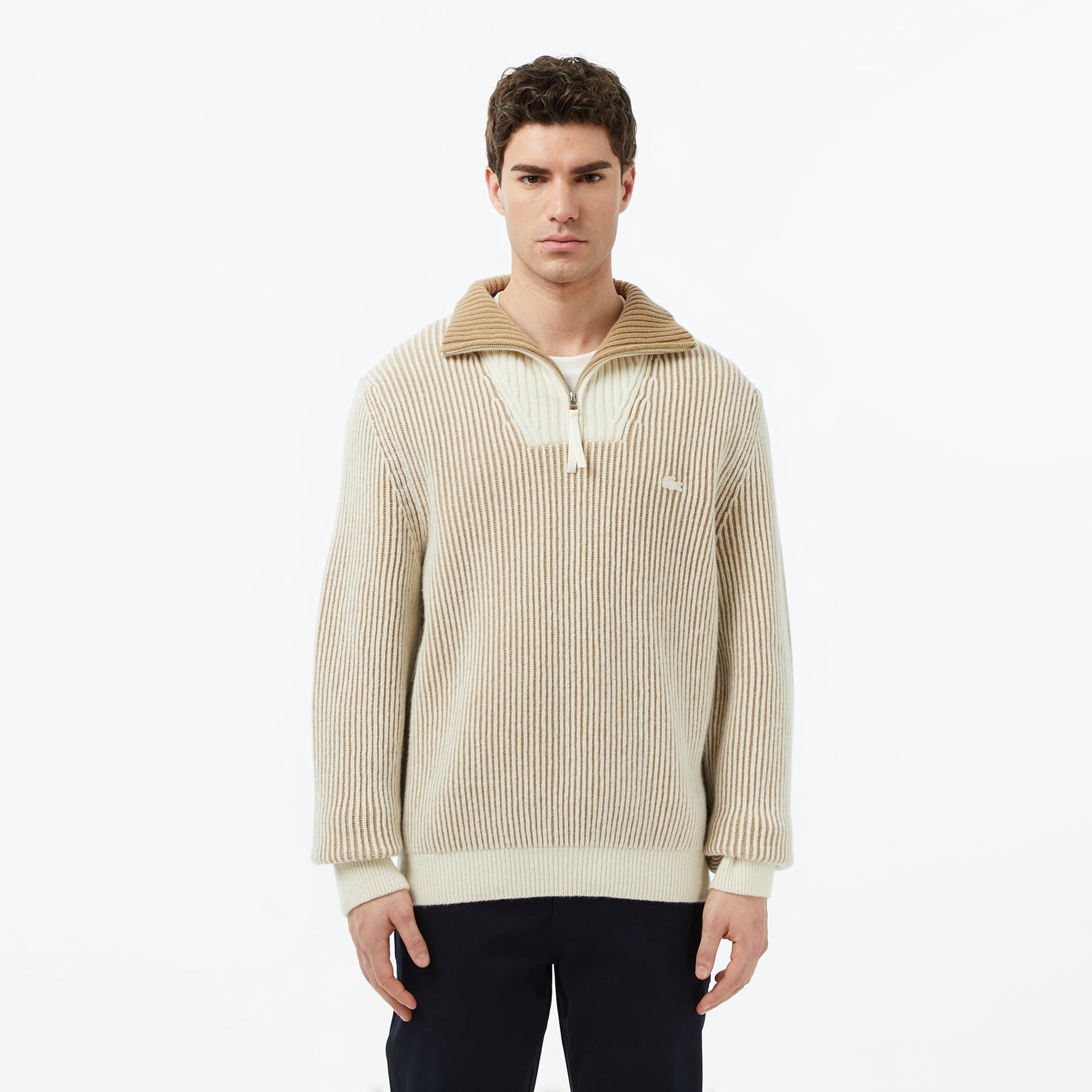 Erkek Classic Fit Polo Yaka Krem Kazak