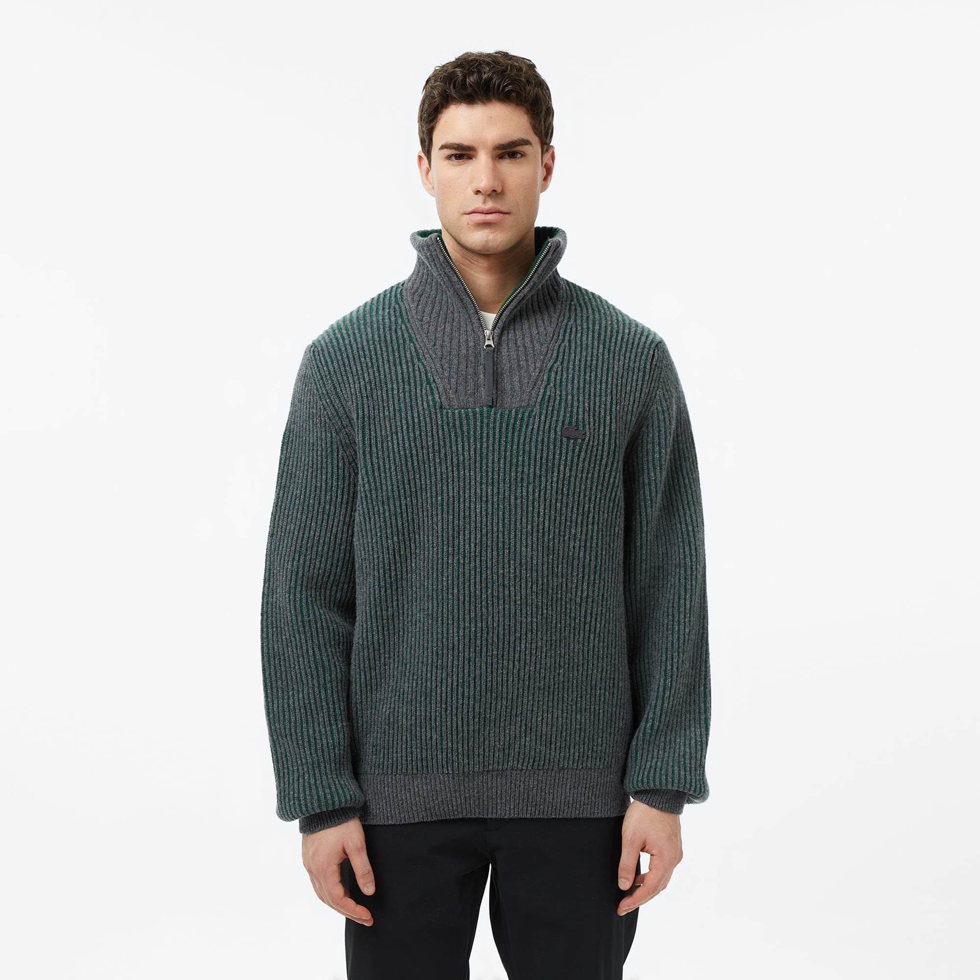 Erkek Classic Fit Polo Yaka Gri Kazak