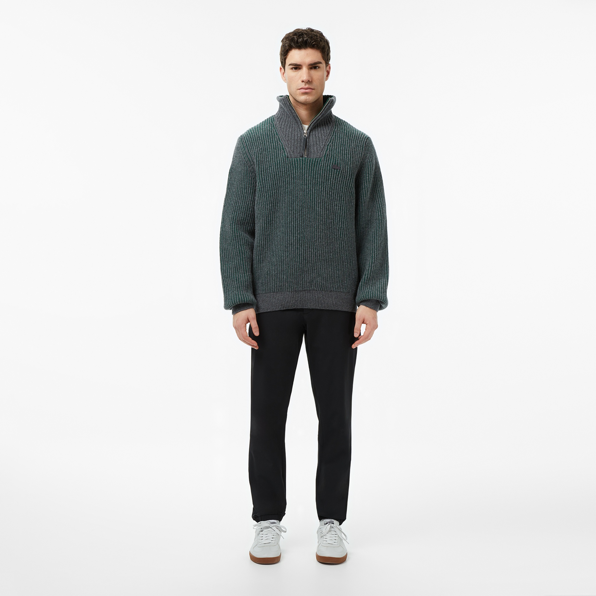 Erkek Classic Fit Polo Yaka Gri Kazak