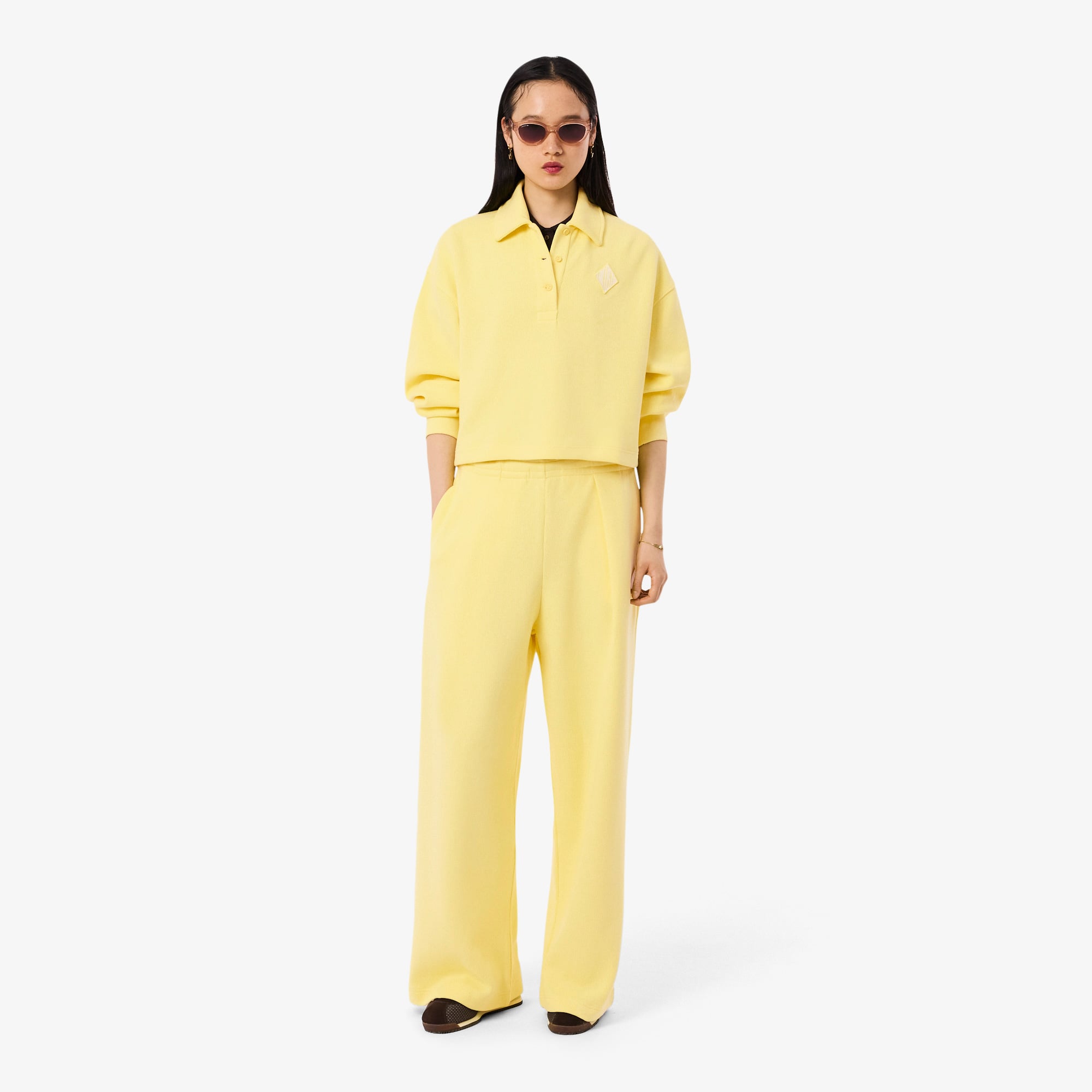 Lacoste Kadın Oversize Fit Polo Yaka Sarı Sweatshirt görsel 4