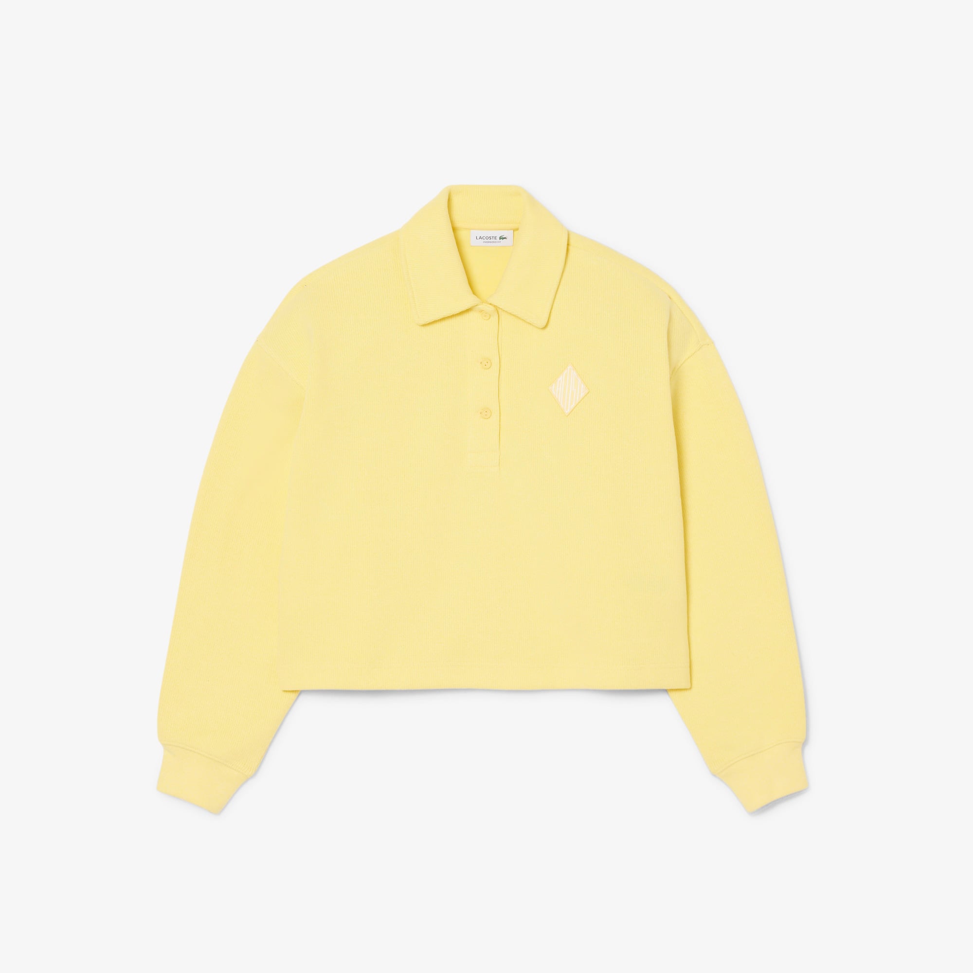 Lacoste Kadın Oversize Fit Polo Yaka Sarı Sweatshirt görsel 5