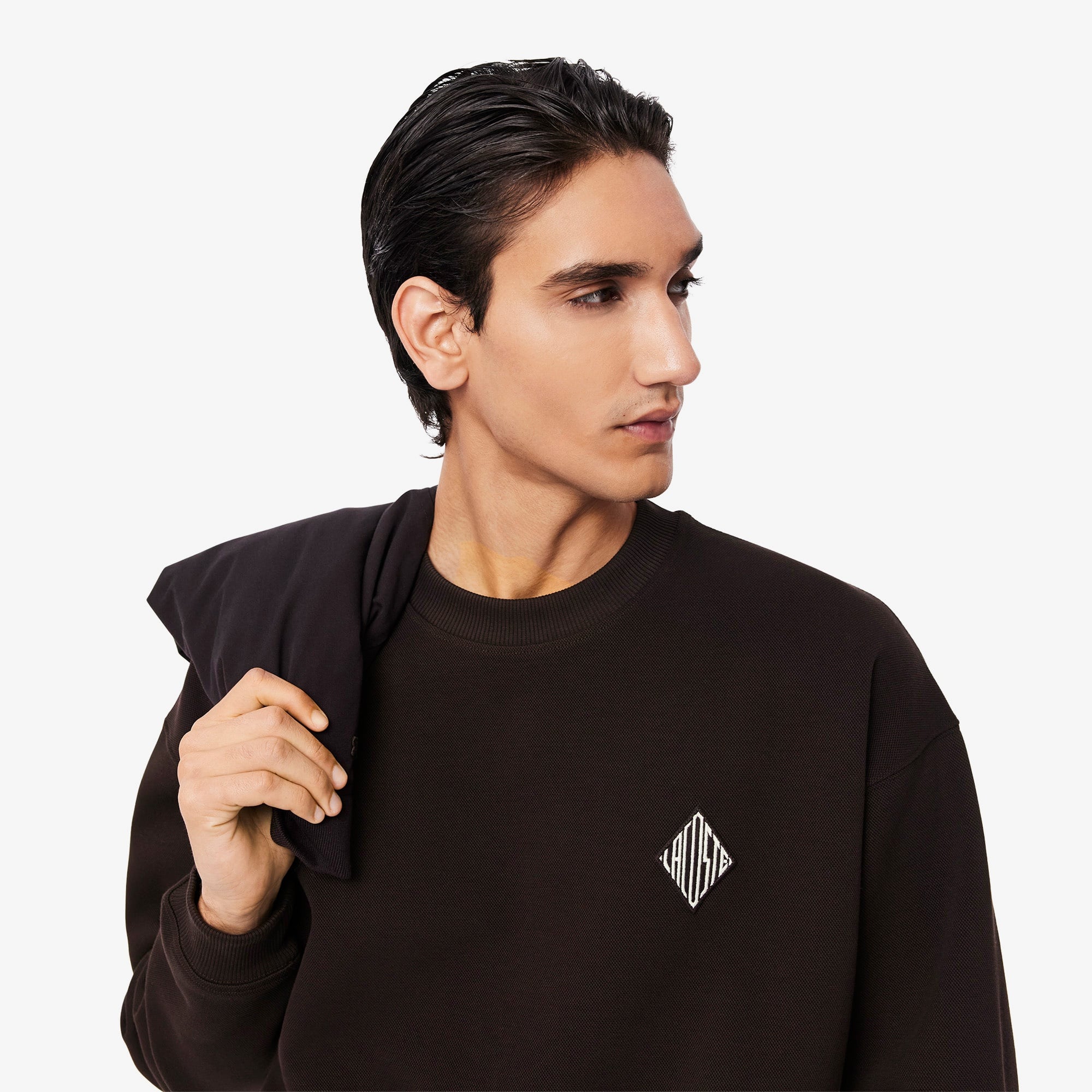 Erkek Loose Fit Bisiklet Yaka Koyu Kahverengi Sweatshirt