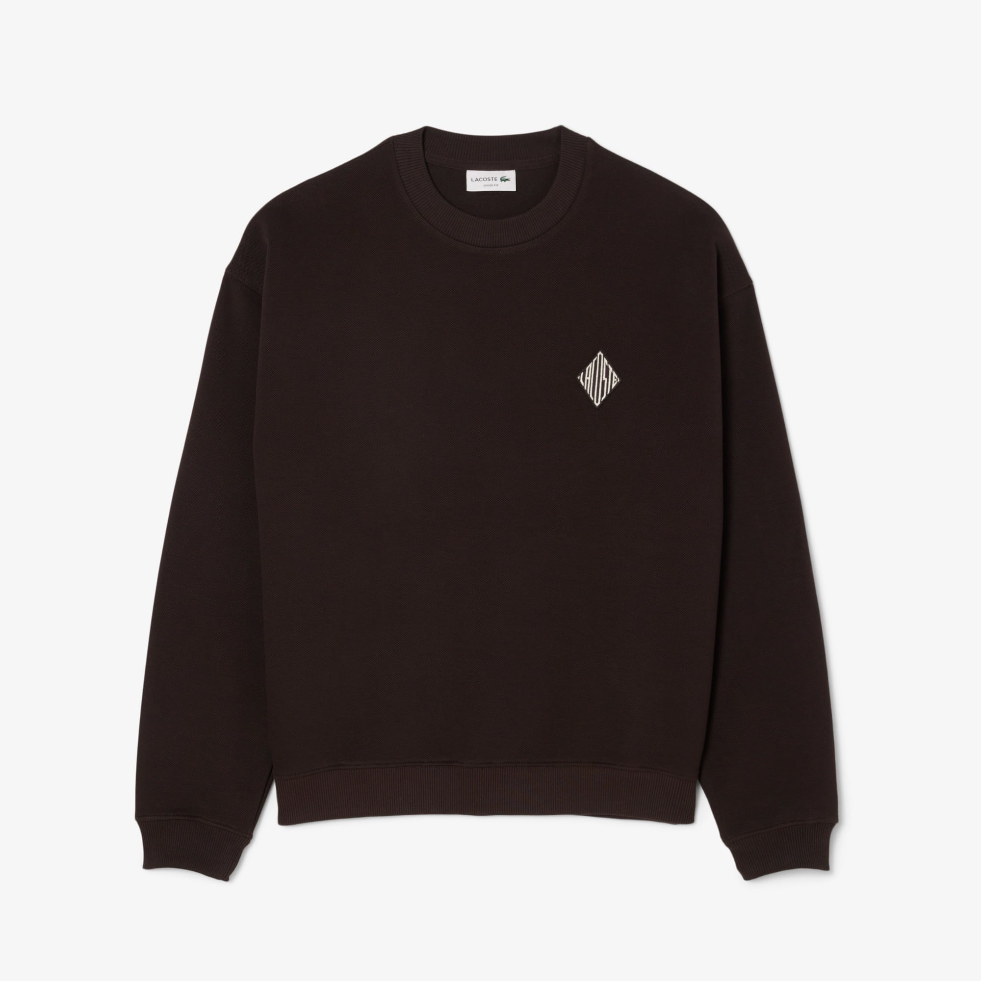 Lacoste Erkek Loose Fit Bisiklet Yaka Koyu Kahverengi Sweatshirt görsel 5
