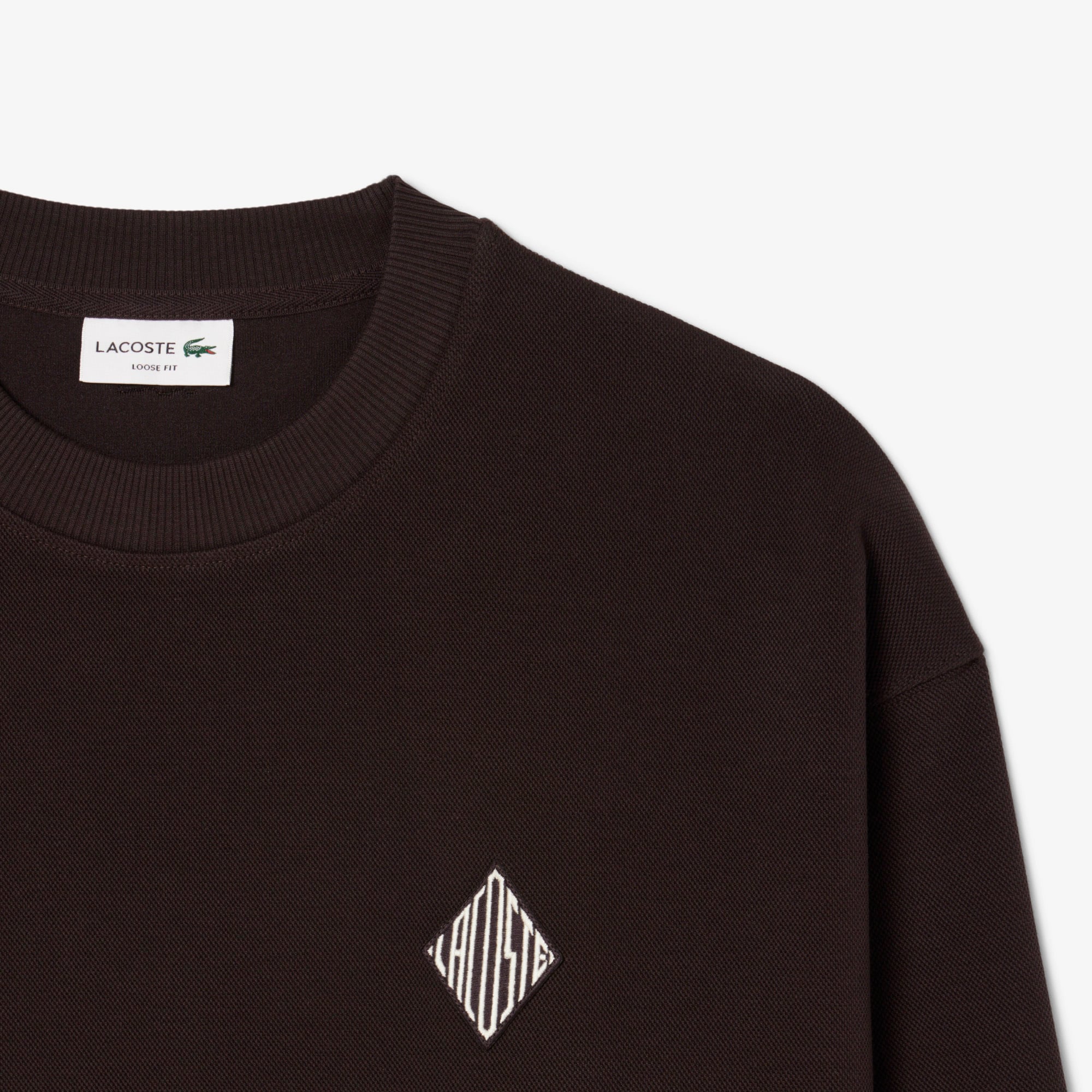 Lacoste Erkek Loose Fit Bisiklet Yaka Koyu Kahverengi Sweatshirt görsel 6