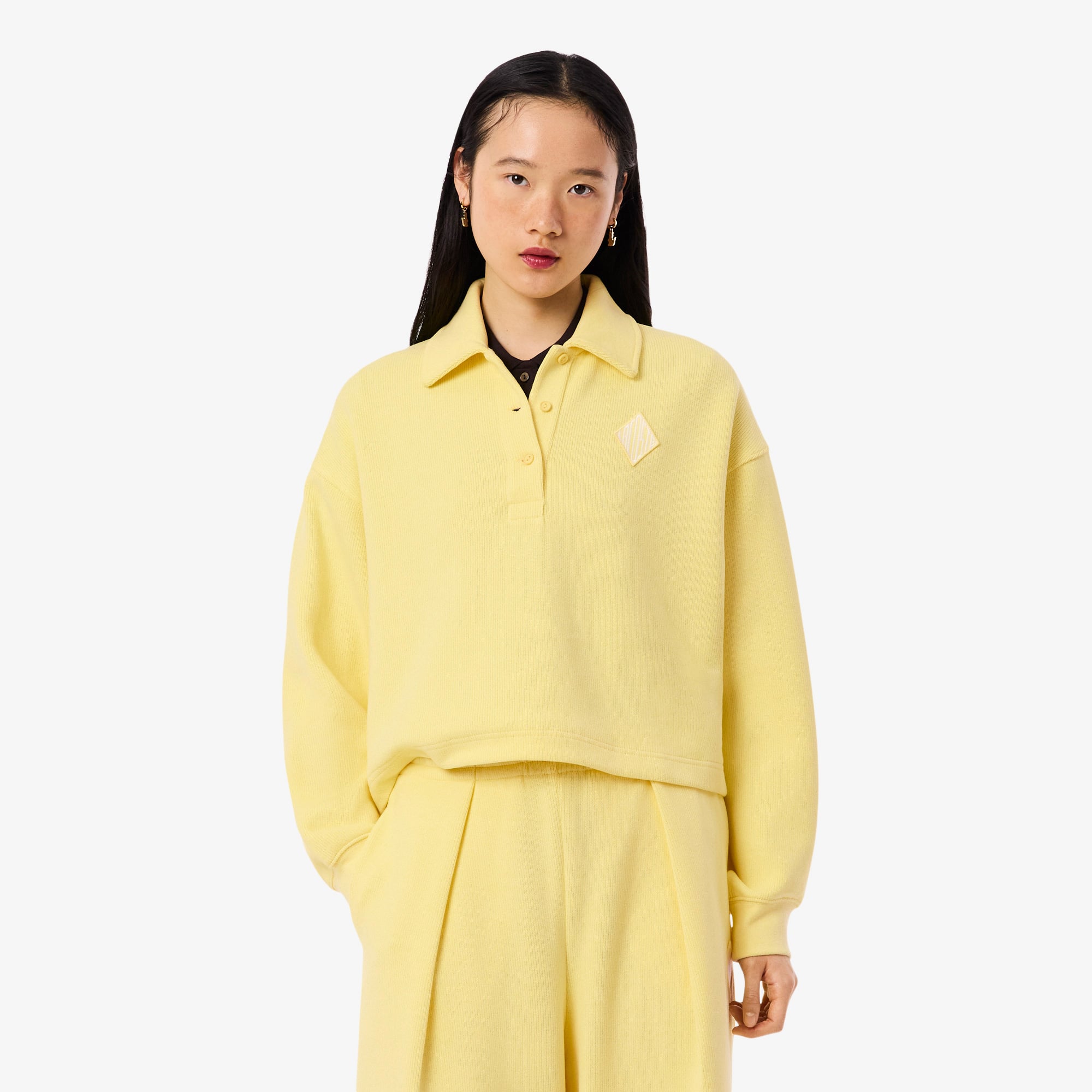 Lacoste Kadın Oversize Fit Polo Yaka Sarı Sweatshirt