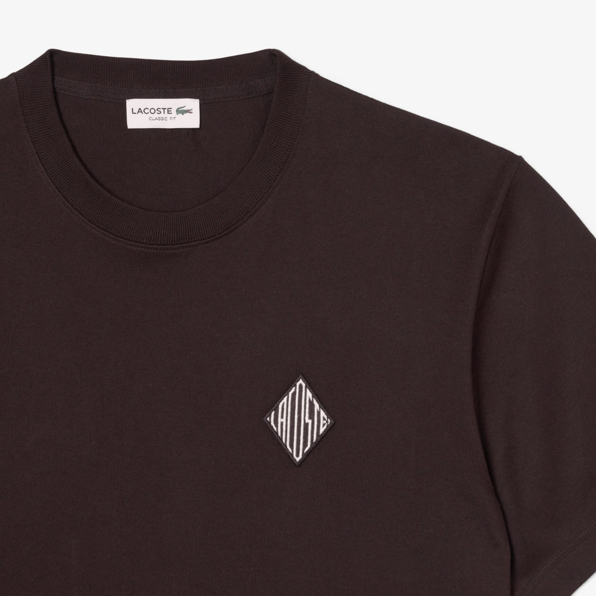 Lacoste Erkek Classic Fit Bisiklet Yaka Koyu Kahverengi T-Shirt görsel 6