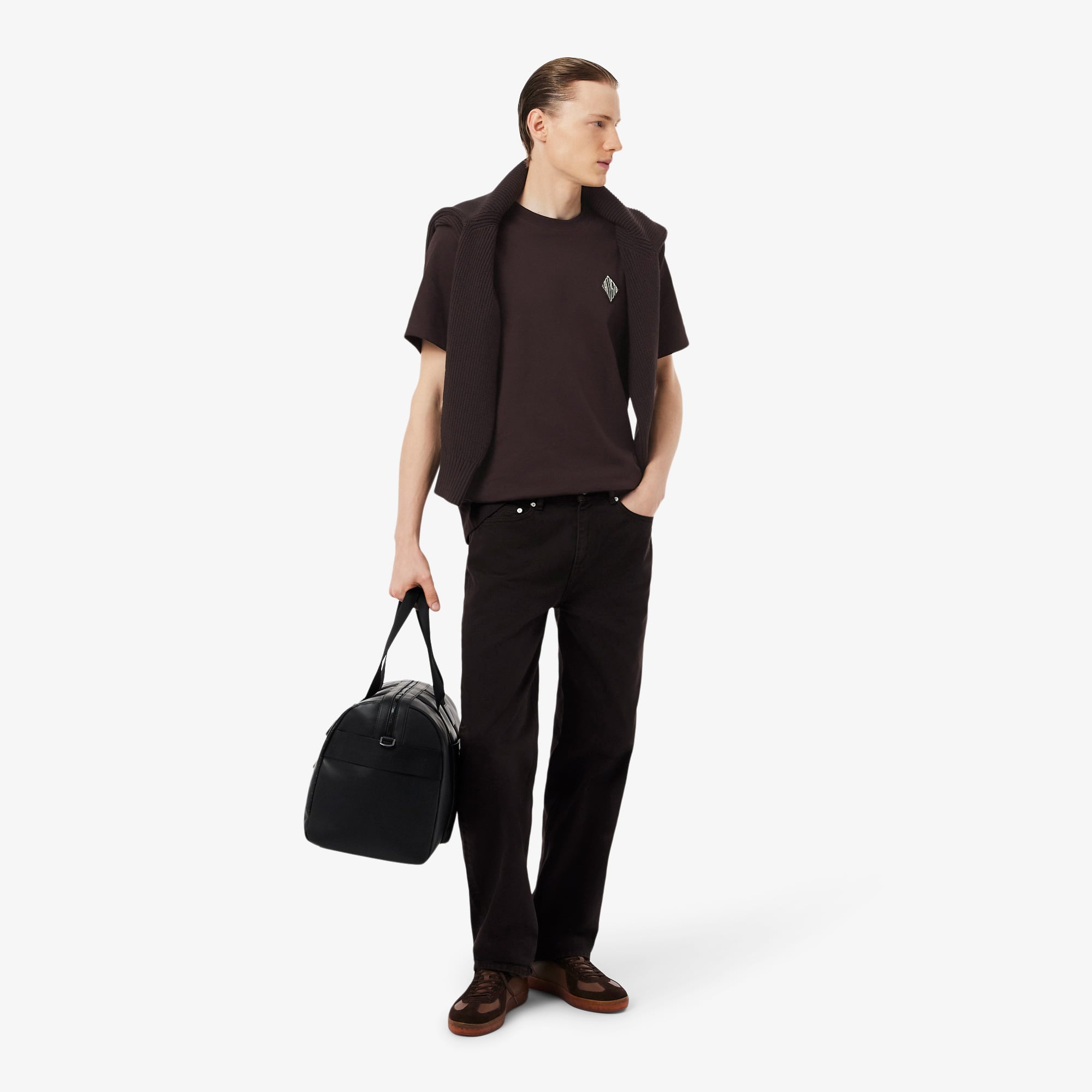 Lacoste Erkek Classic Fit Bisiklet Yaka Koyu Kahverengi T-Shirt görsel 4