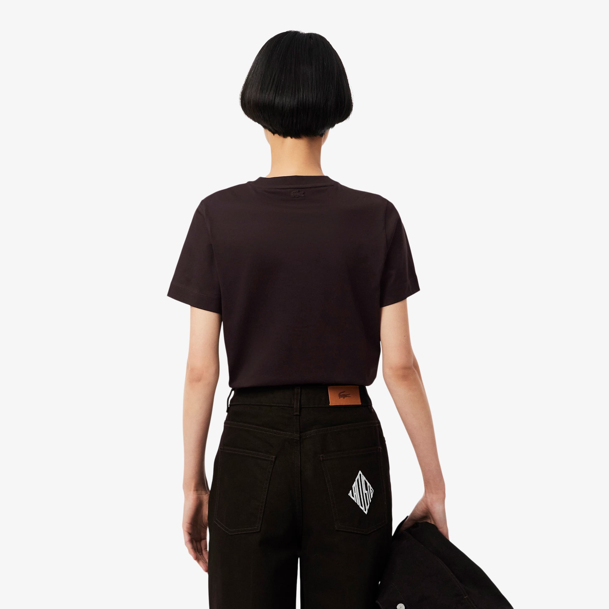 Lacoste Kadın Regular Fit Bisiklet Yaka Koyu Kahverengi T-Shirt görsel 3