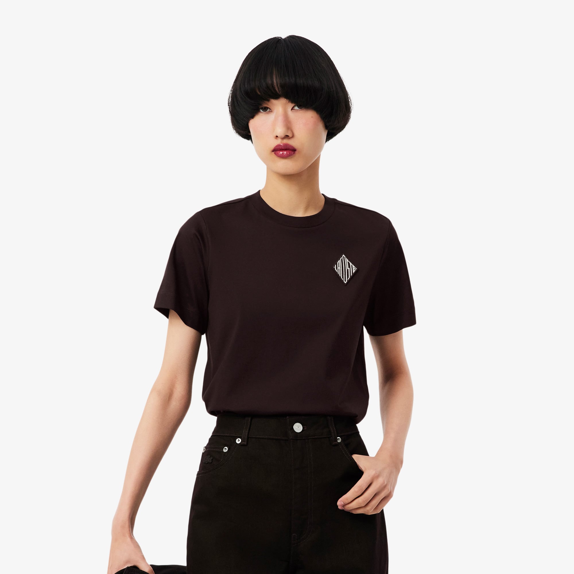 Lacoste Kadın Regular Fit Bisiklet Yaka Koyu Kahverengi T-Shirt