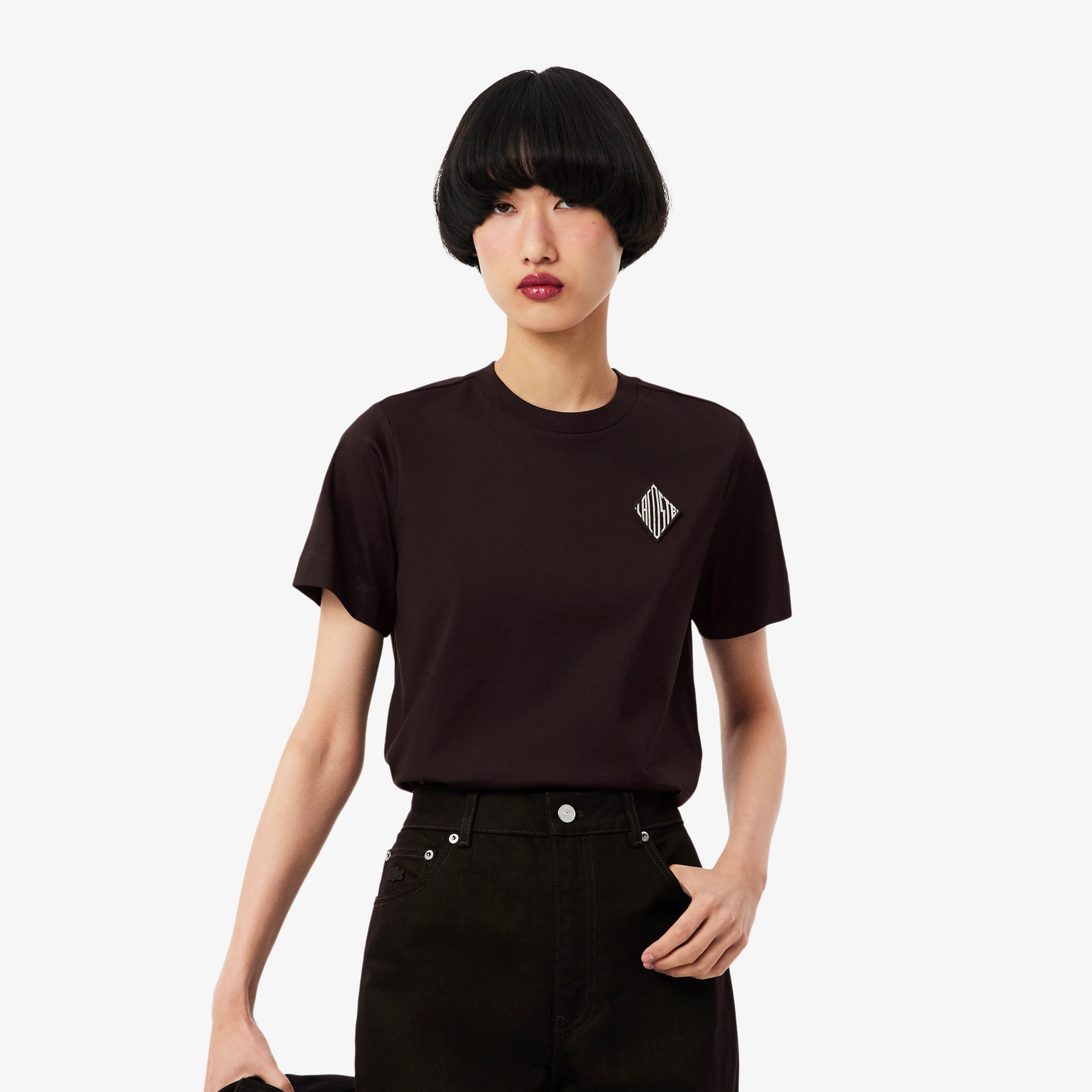 Kadın Regular Fit Bisiklet Yaka Koyu Kahverengi T-Shirt