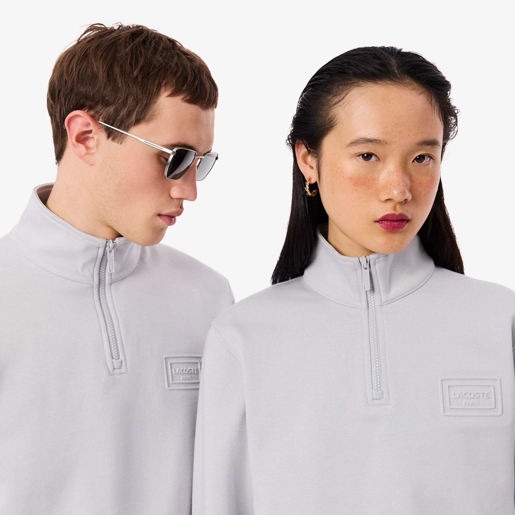 Unisex Classic Fit Yarım Fermuarlı Gri Sweatshirt