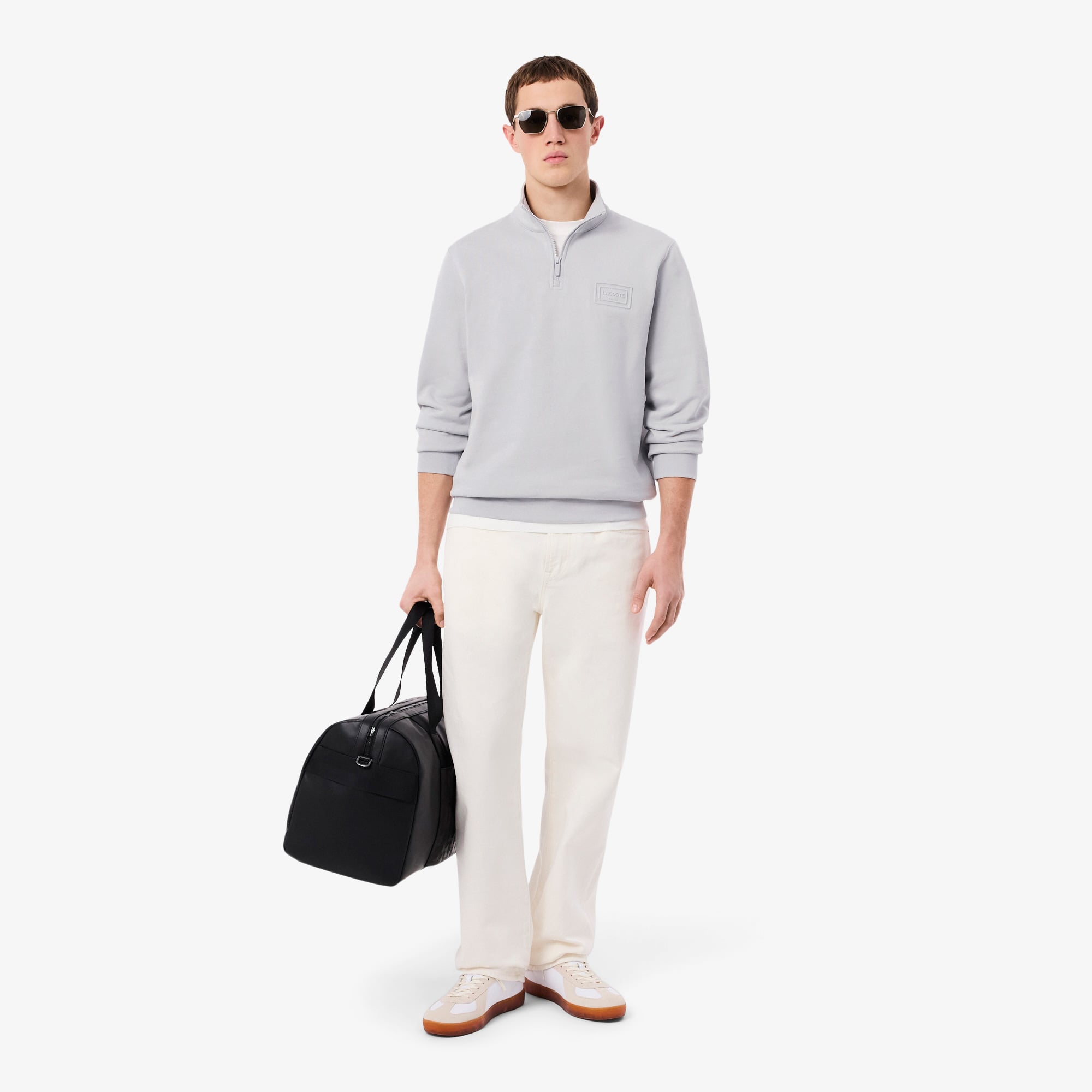 Lacoste Unisex Classic Fit Yarım Fermuarlı Gri Sweatshirt görsel 4