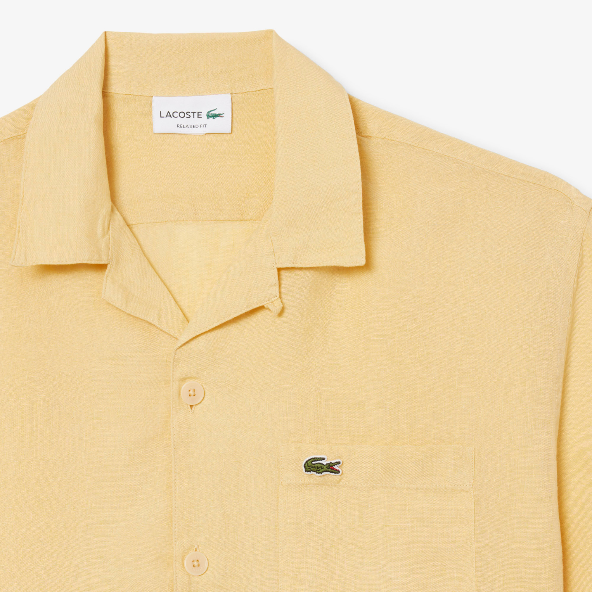 Lacoste Erkek Relaxed Fit Kısa Kollu Keten Bej Gömlek görsel 5