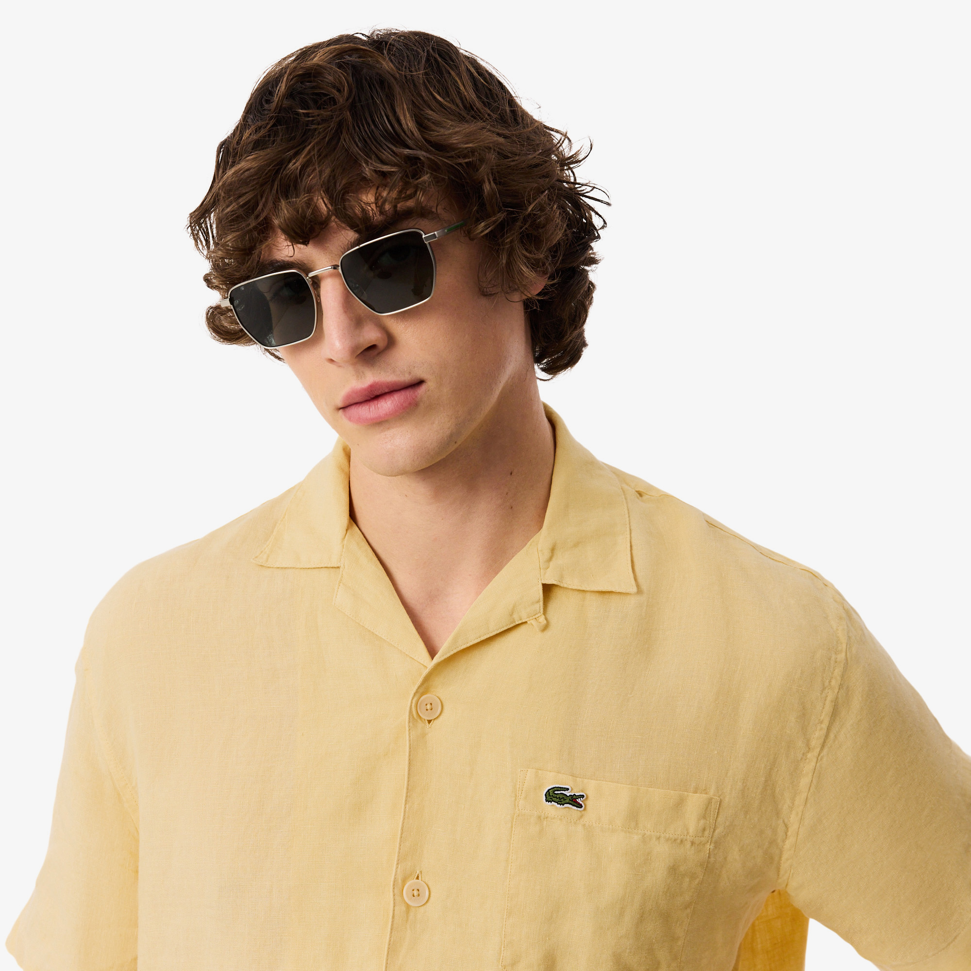 Lacoste Erkek Relaxed Fit Kısa Kollu Keten Bej Gömlek görsel 2