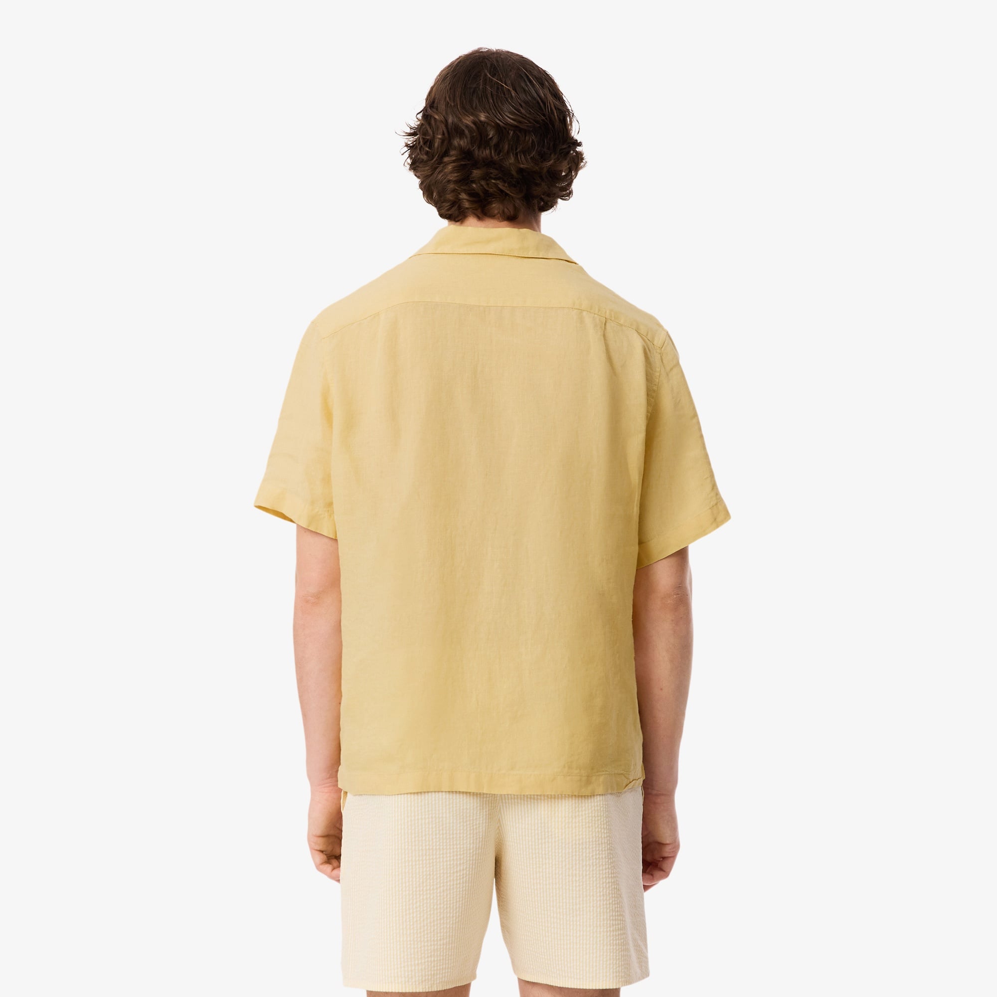 Erkek Relaxed Fit Kısa Kollu Keten Bej Gömlek