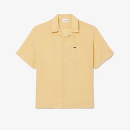 Erkek Relaxed Fit Kısa Kollu Keten Bej Gömlek Bej