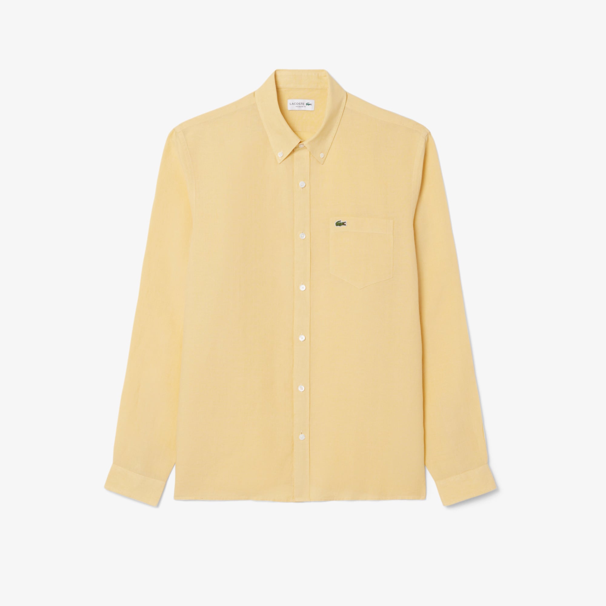 Lacoste Erkek Regular Fit Düğmeli Yaka Keten Sarı Gömlek görsel 5