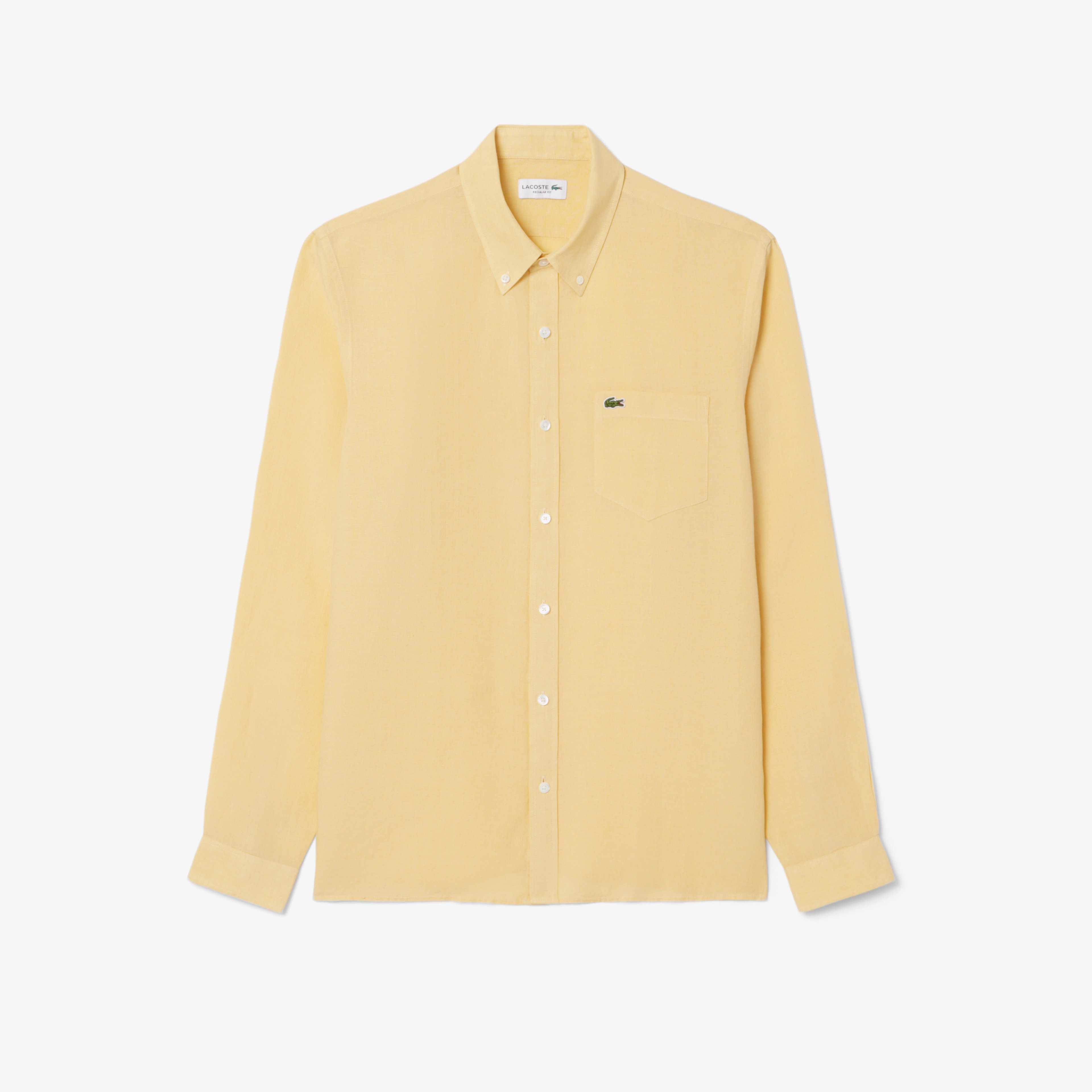 Erkek Regular Fit Düğmeli Yaka Keten Sarı Gömlek Erkek Regular Fit Düğmeli Yaka Keten Sarı Gömlek