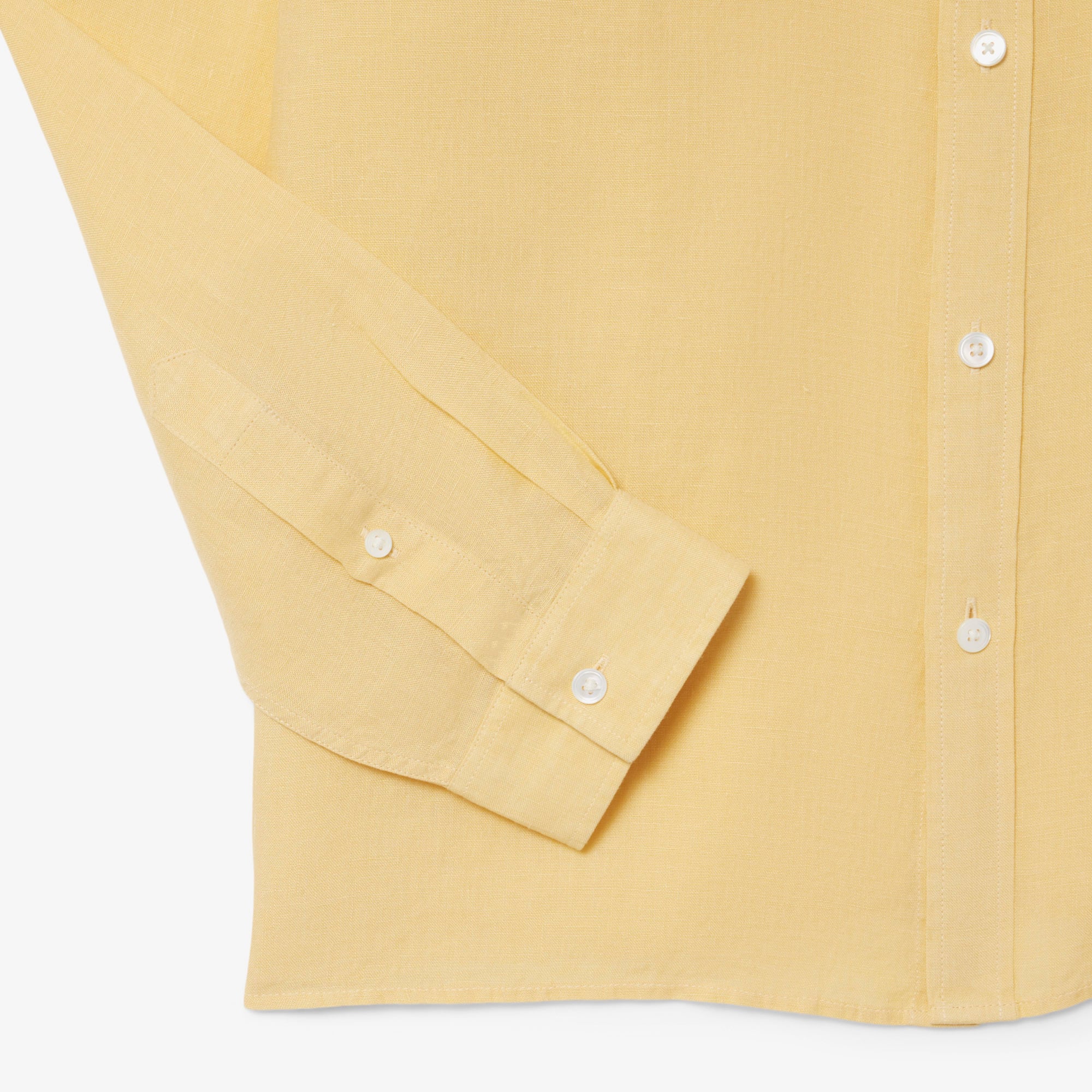 Lacoste Erkek Regular Fit Düğmeli Yaka Keten Sarı Gömlek görsel 7